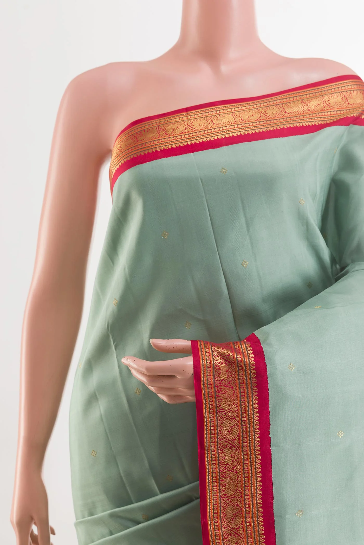Pure Silk Pure Zari Grey Kanchipuram Saree - Image 2