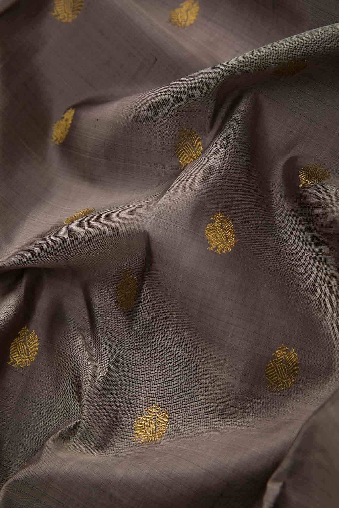 Pure Silk Pure Zari Grey Dual Tone Kanchipuram Saree - Image 3