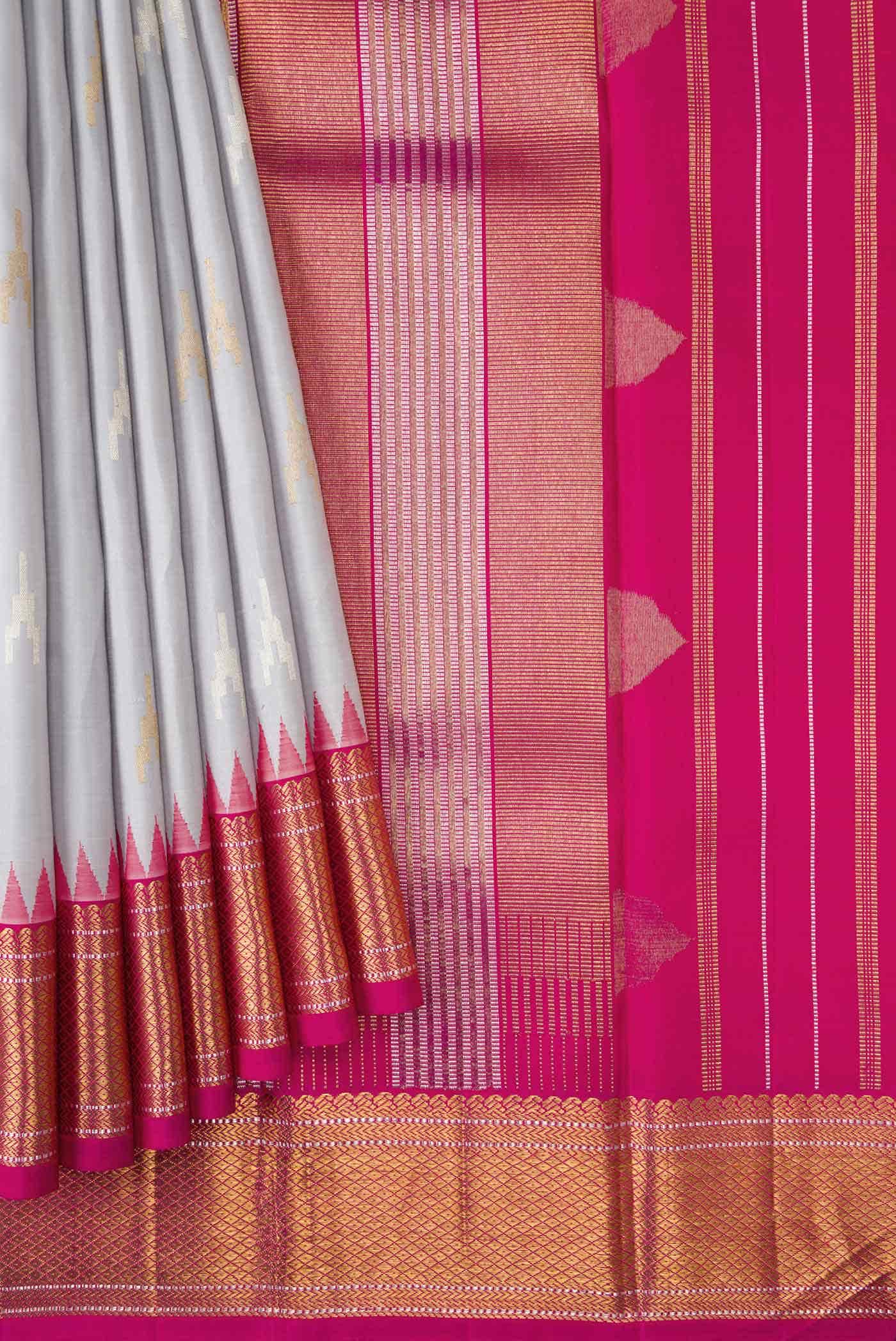 Pure Silk Pure Zari Grey Kanchipuram Saree - Image 2
