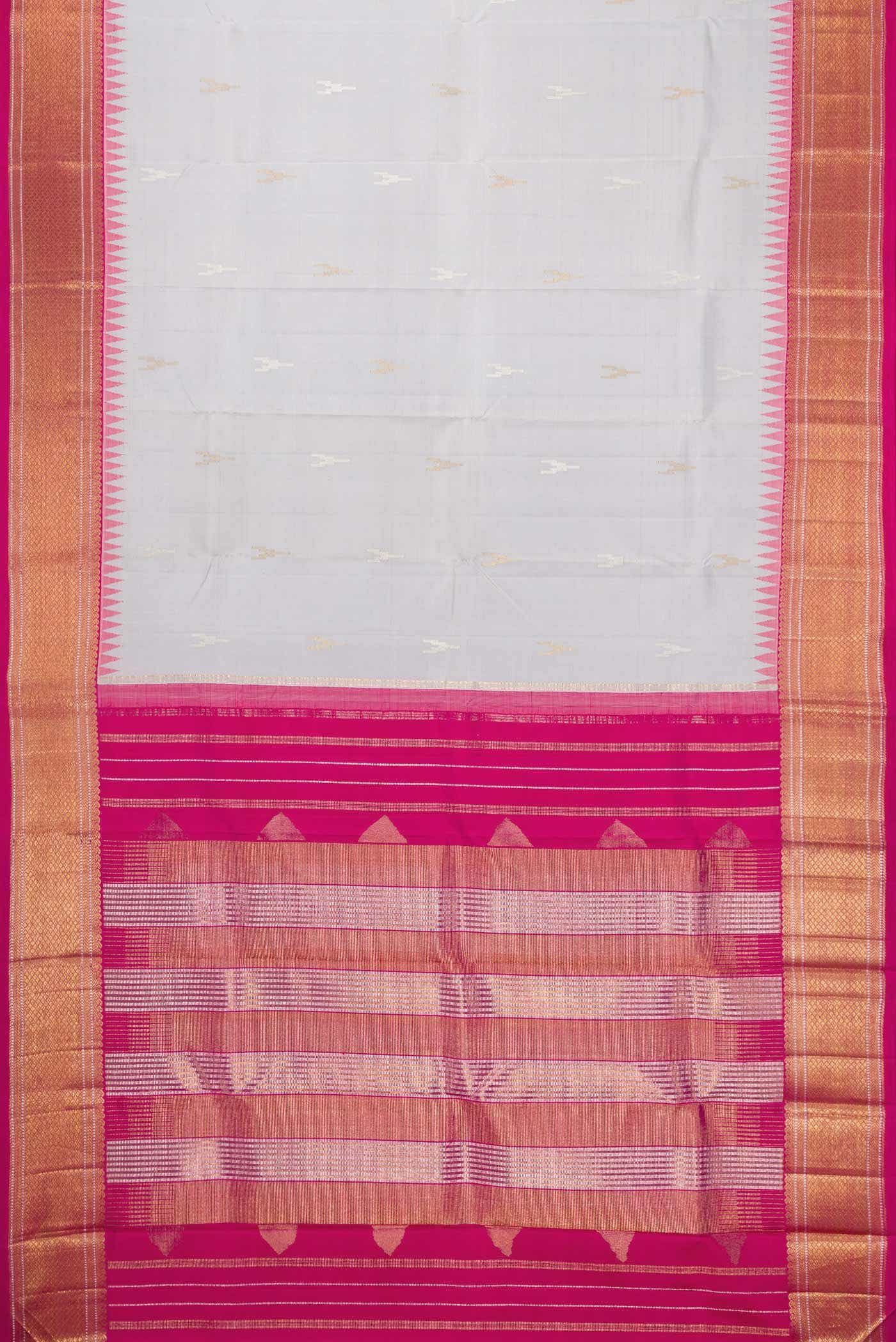 Pure Silk Pure Zari Grey Kanchipuram Saree - Image 4