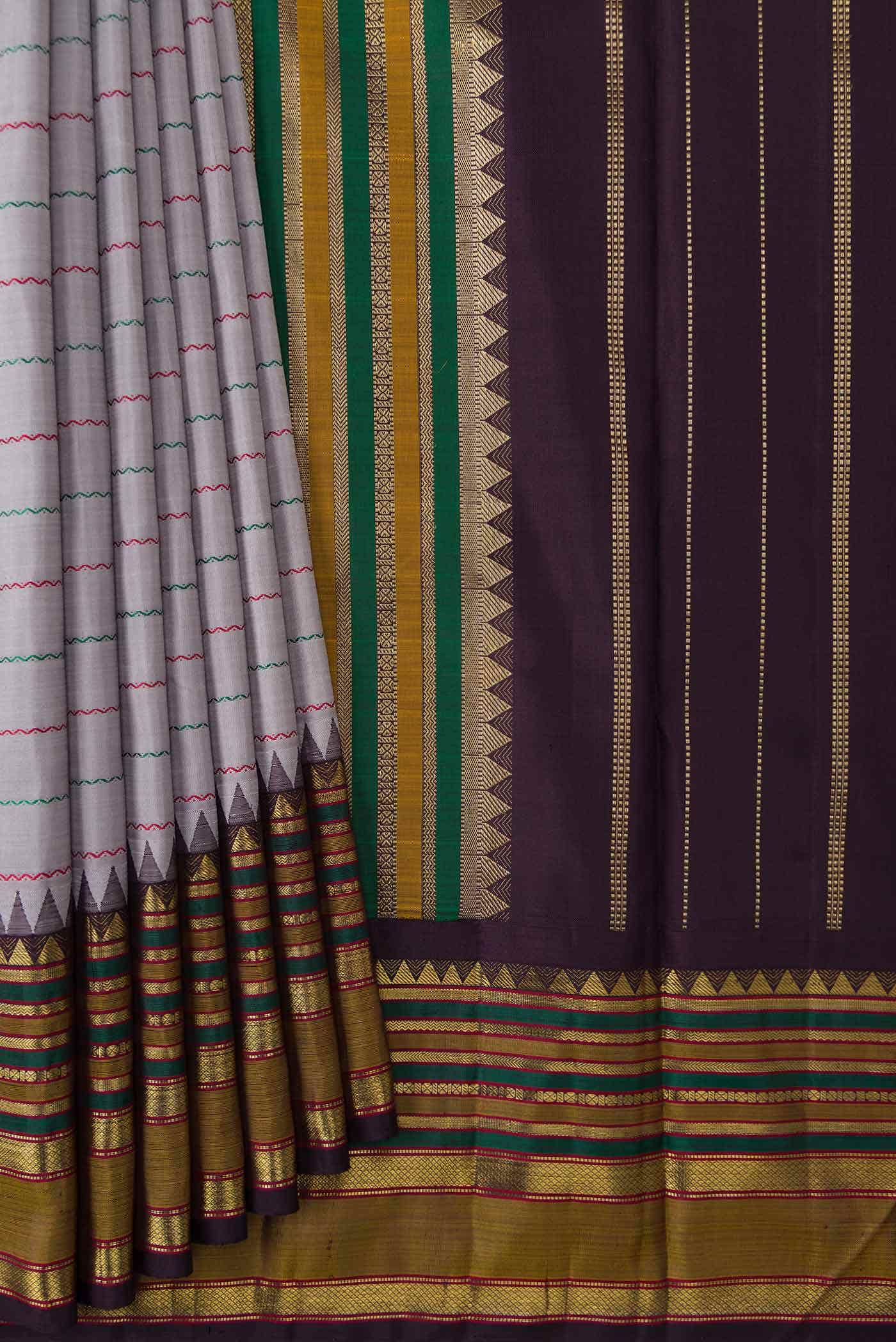 Pure Silk Pure Zari Grey Kanchipuram Saree - Image 2