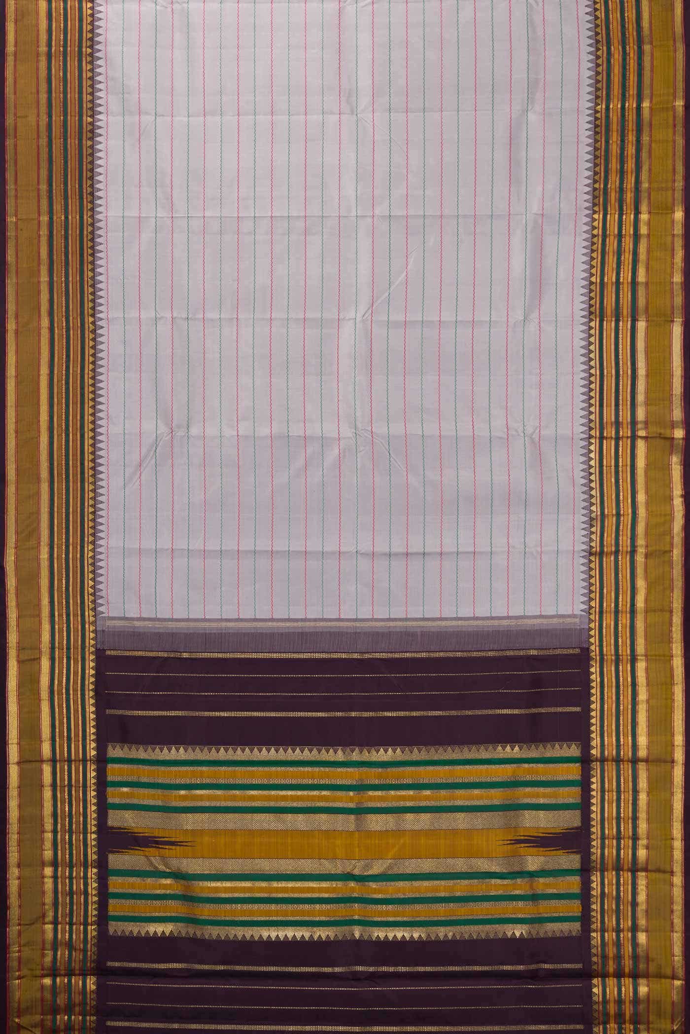 Pure Silk Pure Zari Grey Kanchipuram Saree - Image 4