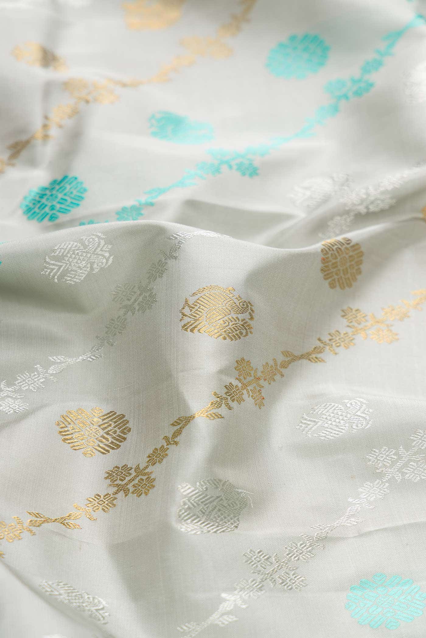 Pure Silk Pure Zari Grey Kanjivaram Saree - Image 3