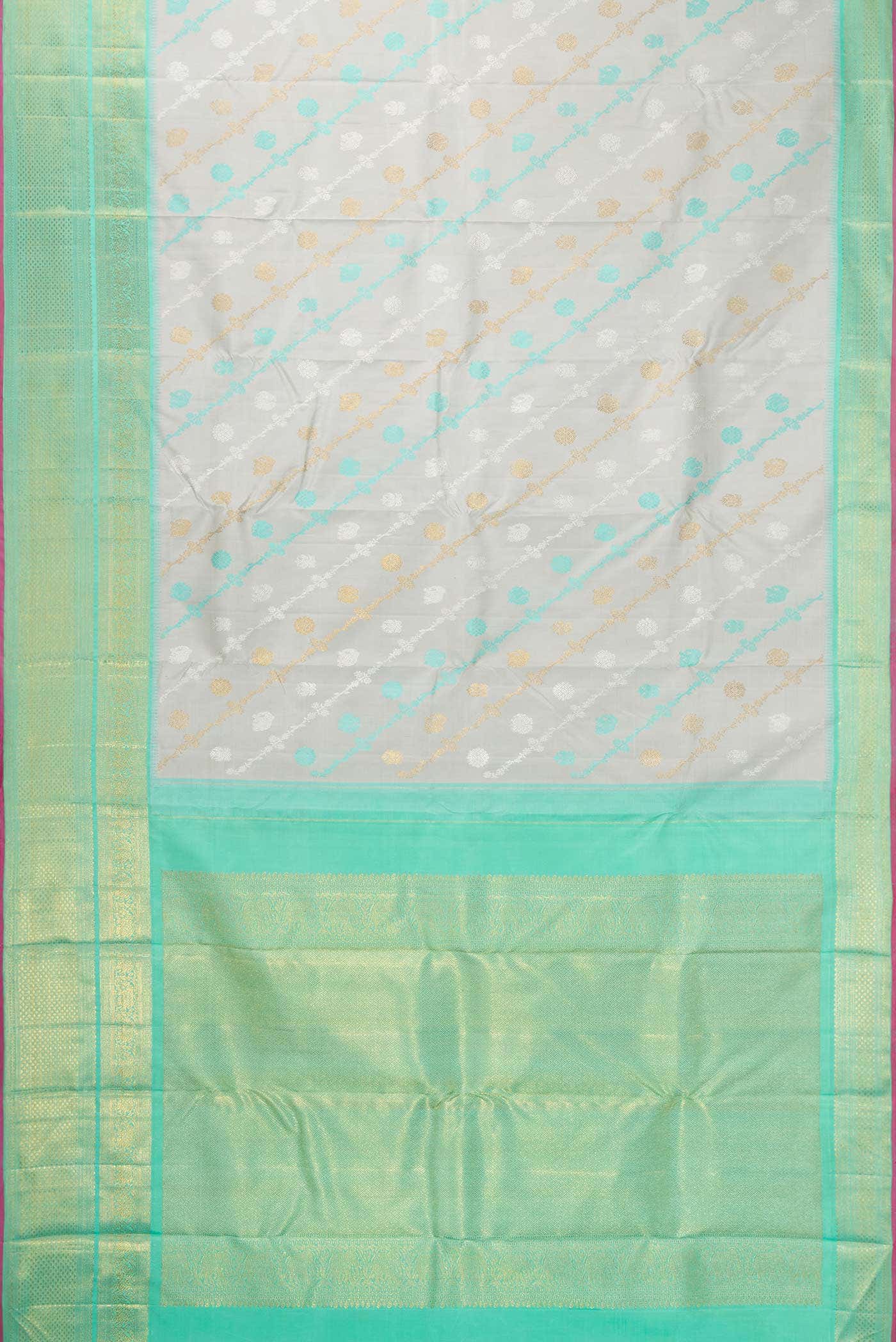 Pure Silk Pure Zari Grey Kanjivaram Saree - Image 4