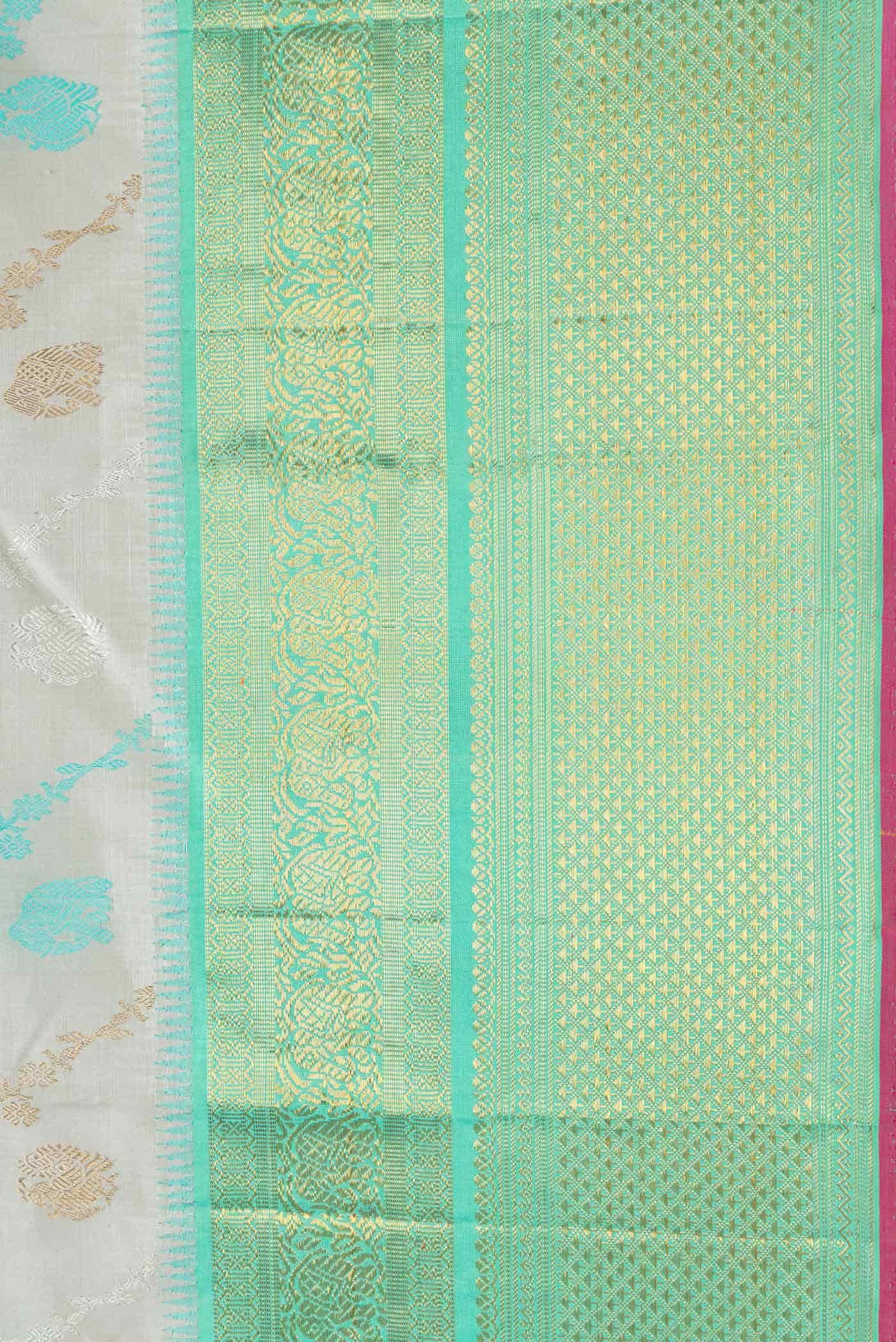 Pure Silk Pure Zari Grey Kanjivaram Saree - Image 6