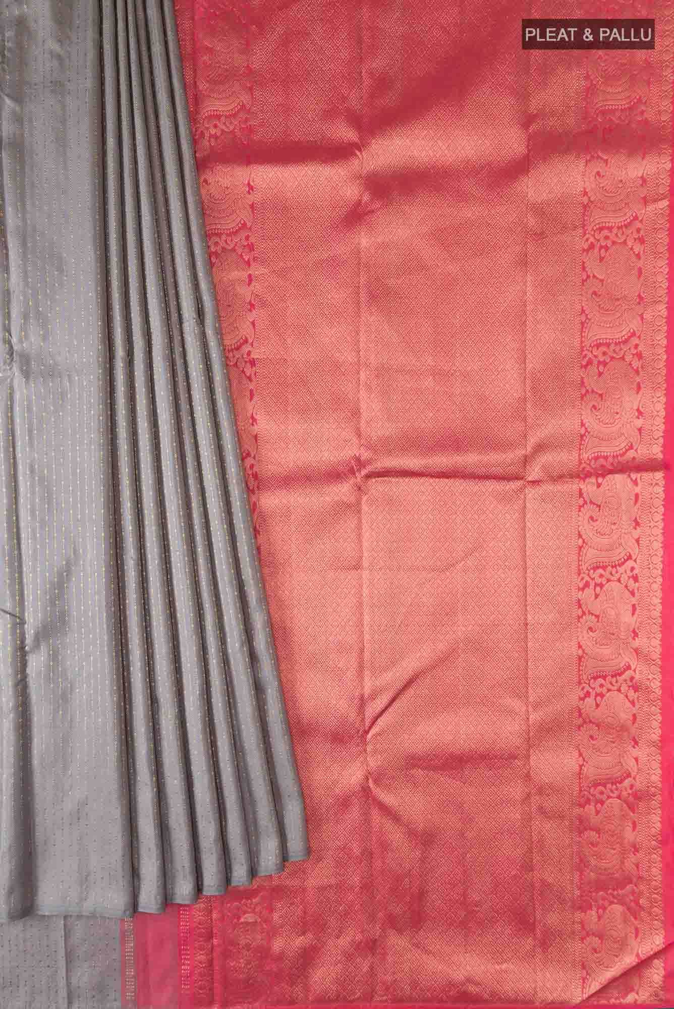 Grey Kanchipuram Silk Saree - Image 2
