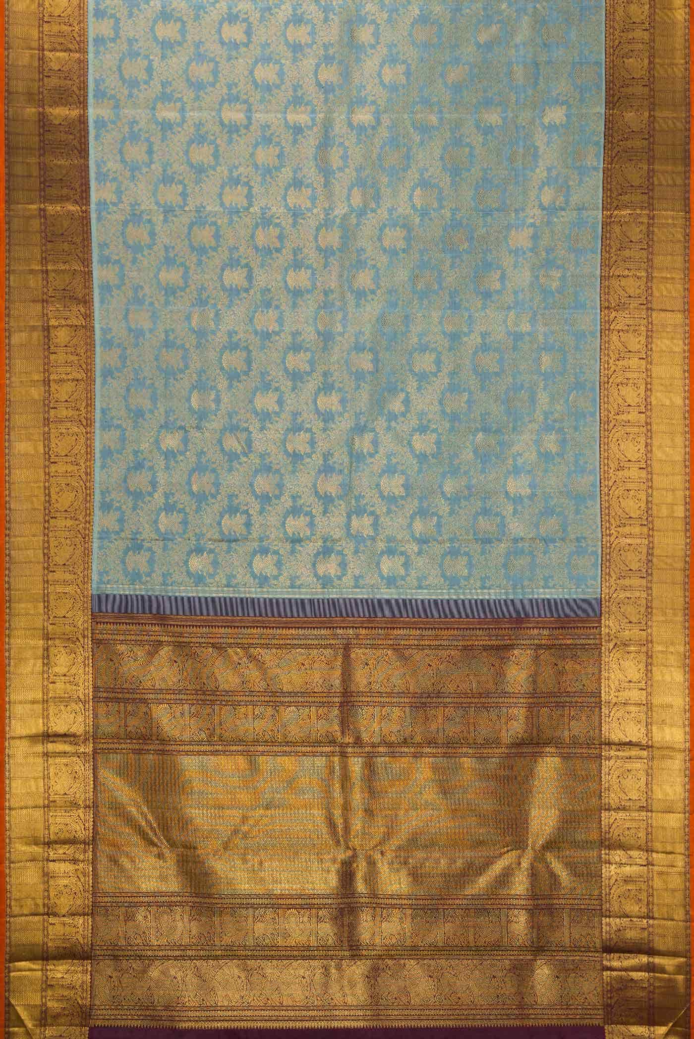 Pure Silk Pure Zari Grey Kanjivaram Saree - Image 4