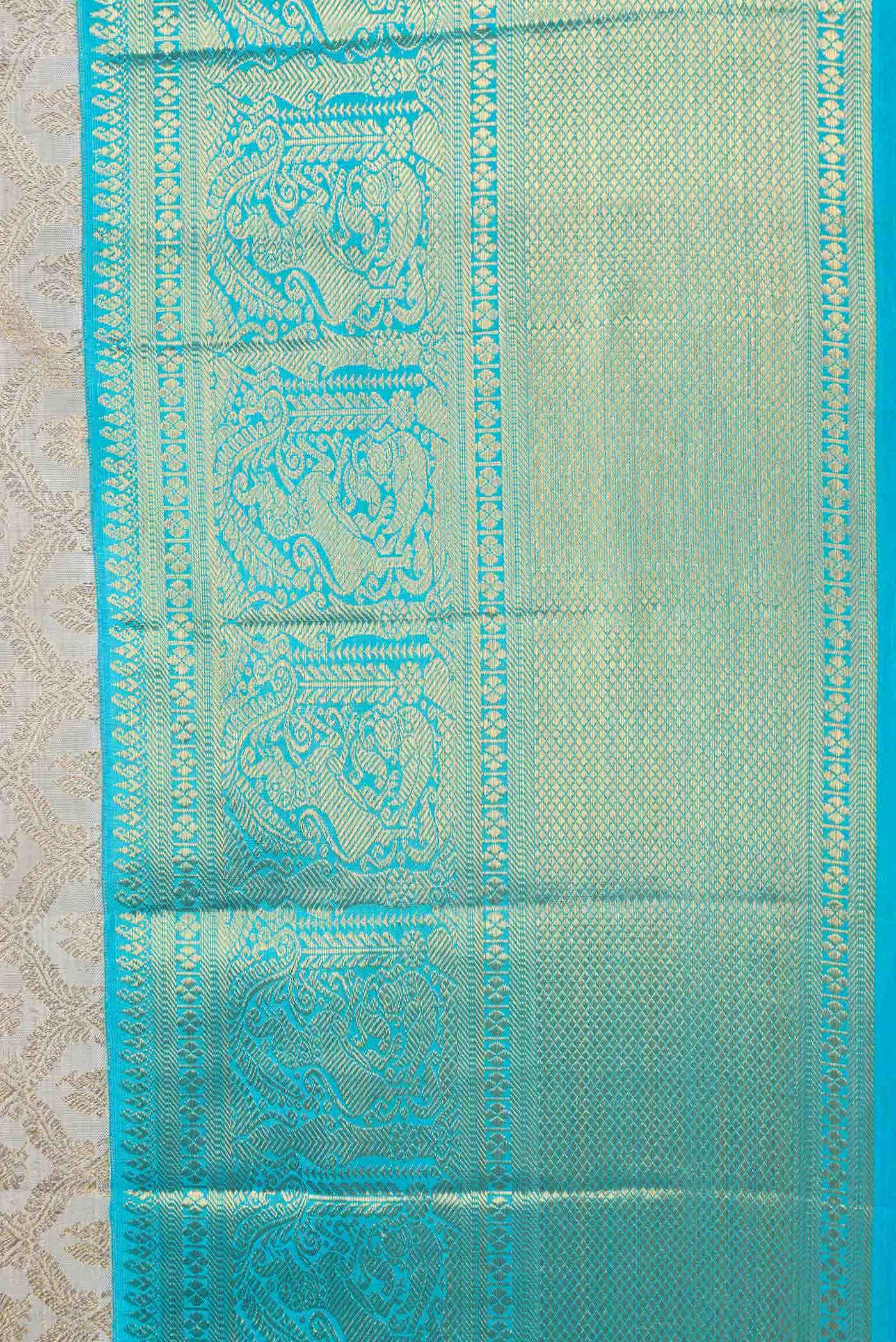 Pure Silk Pure Zari Grey Kanjivaram Saree - Image 6