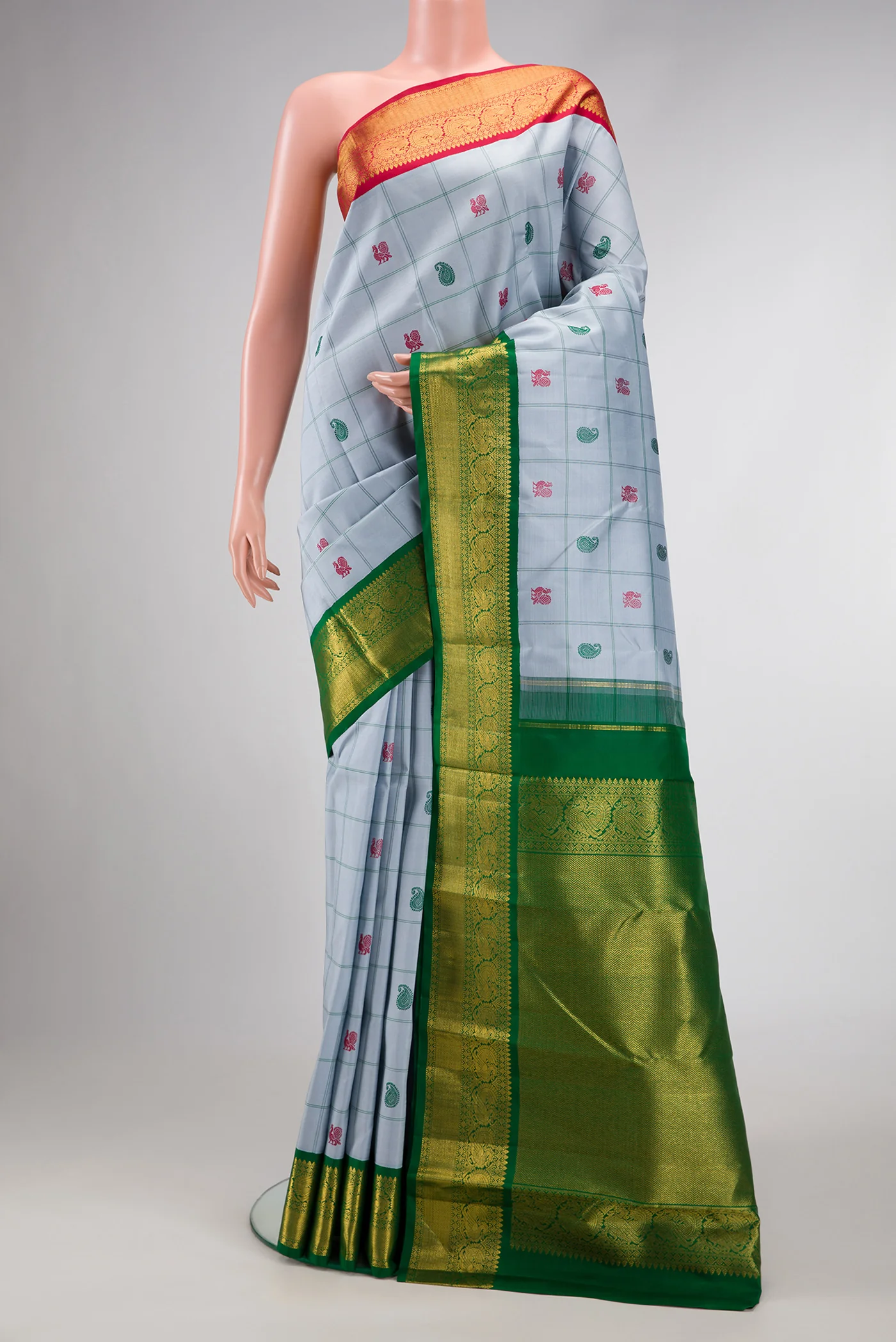 Pure Silk Pure Zari Grey Kanchipuram Saree