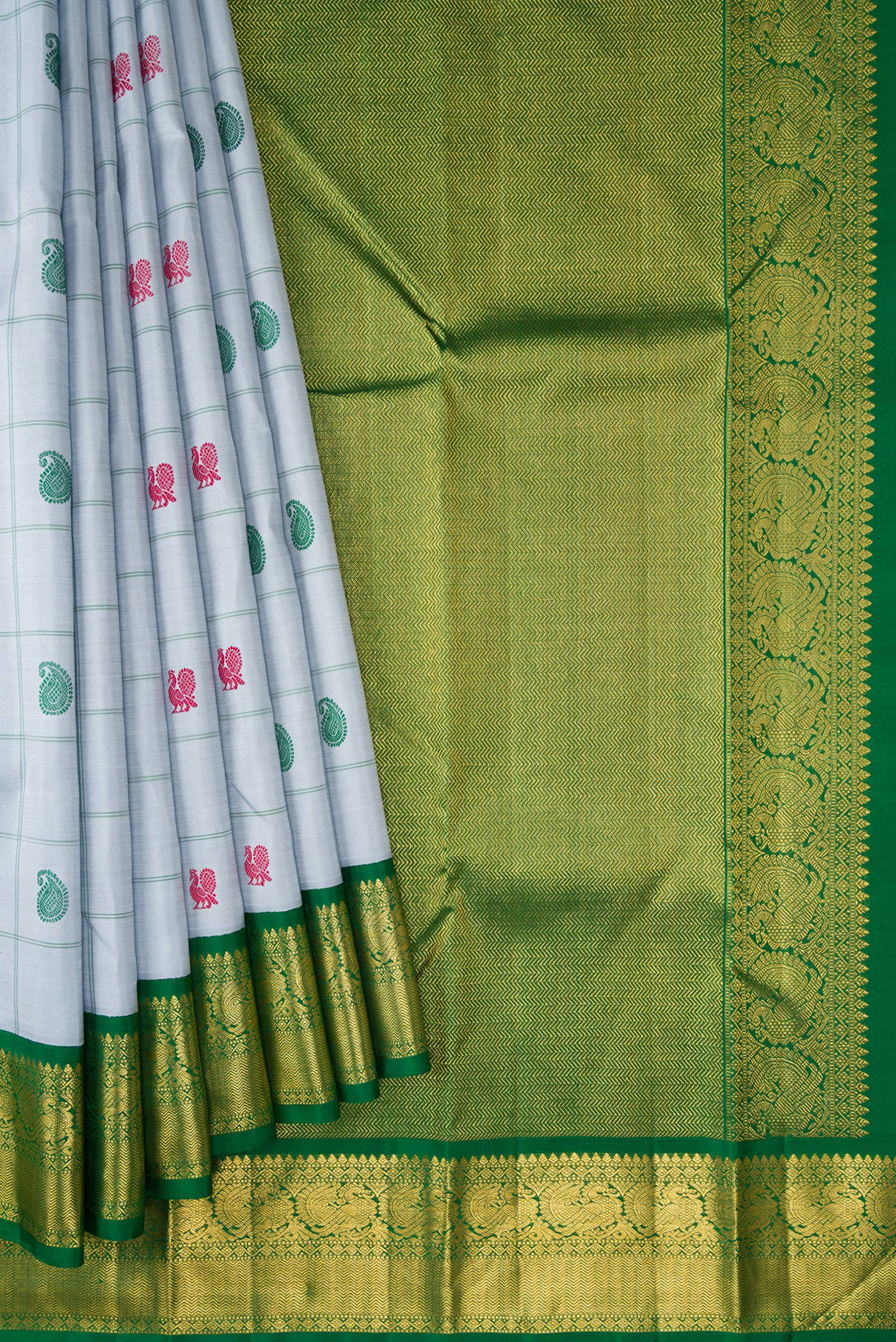 Pure Silk Pure Zari Grey Kanchipuram Saree - Image 4