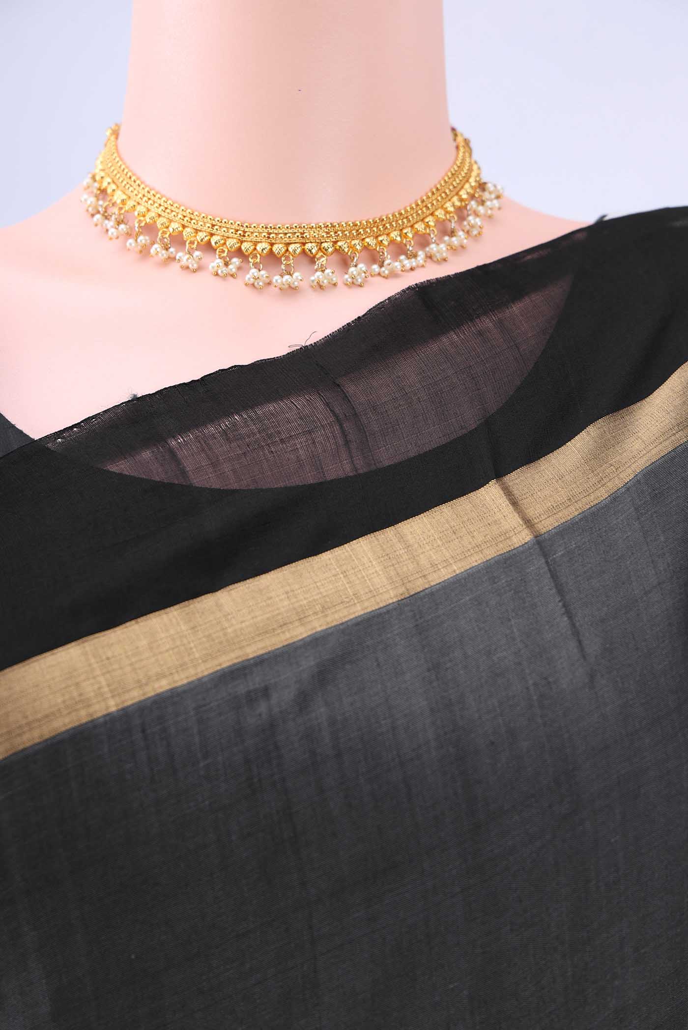 Grey Kora Cotton Saree - Image 2