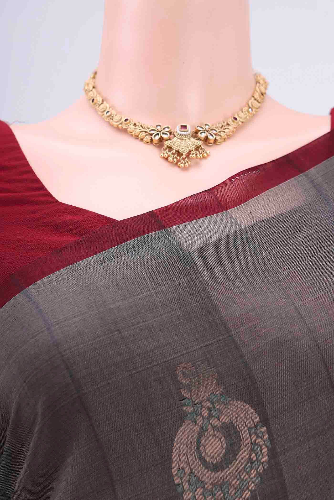 Grey Silk Cotton Saree - Image 2