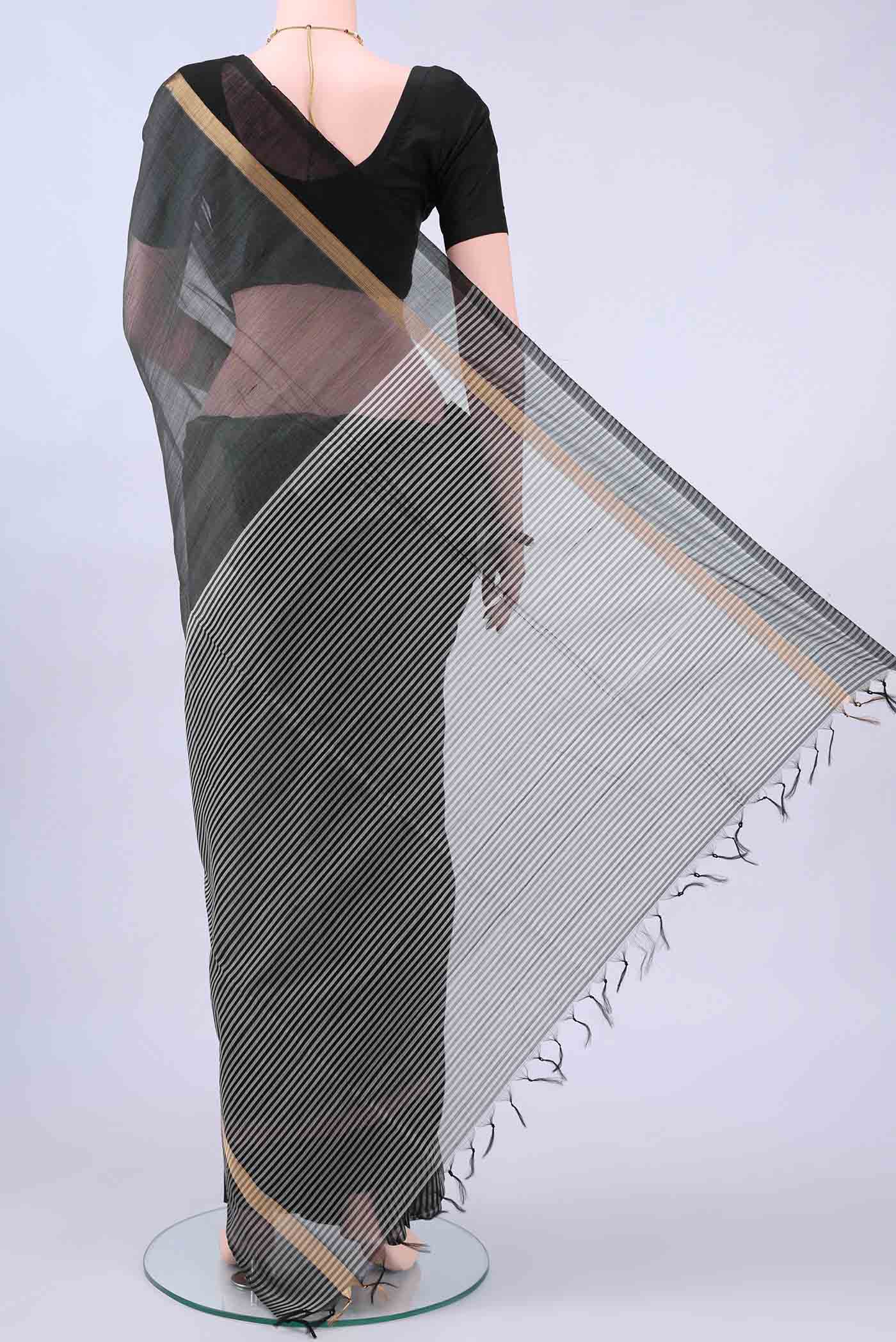 Grey Kora Cotton Saree - Image 3