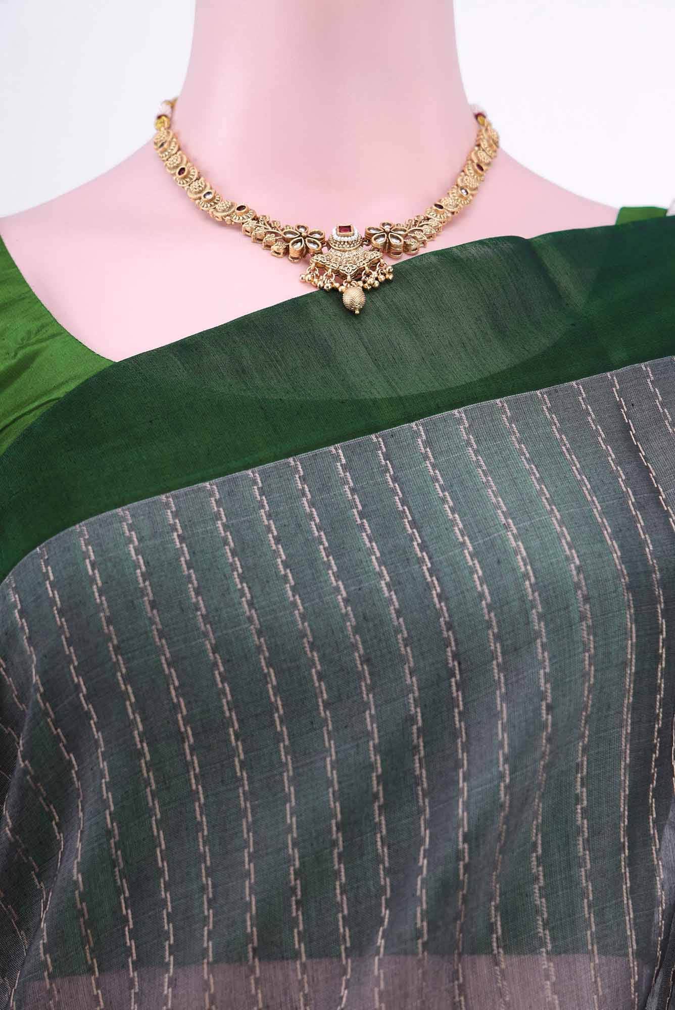 Grey Kota Cotton Saree - Image 3