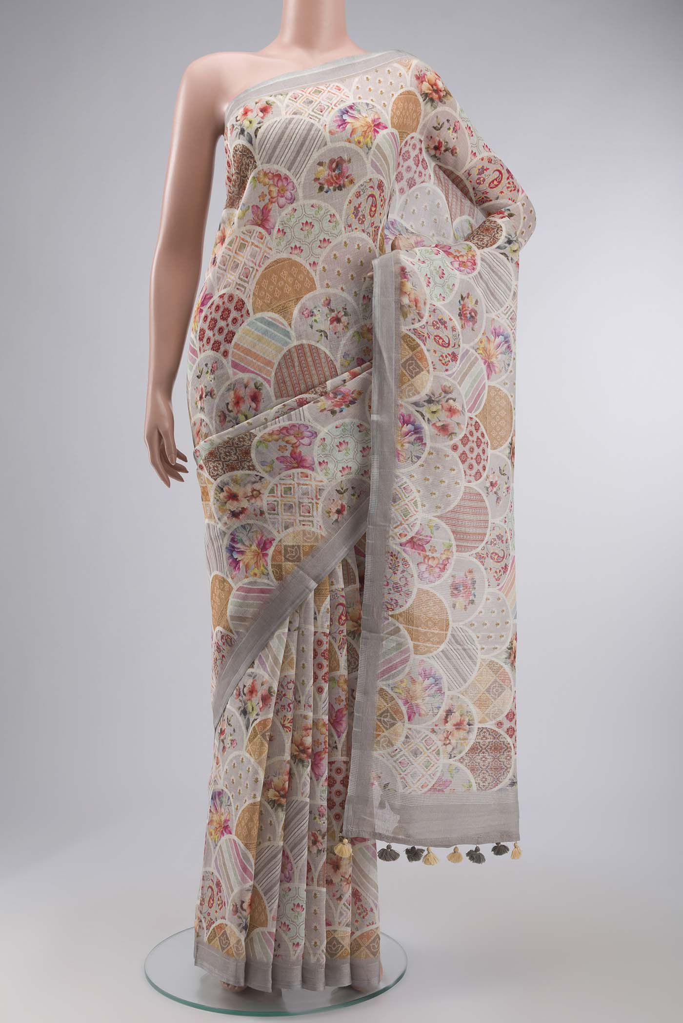 Grey Linen Cotton Saree