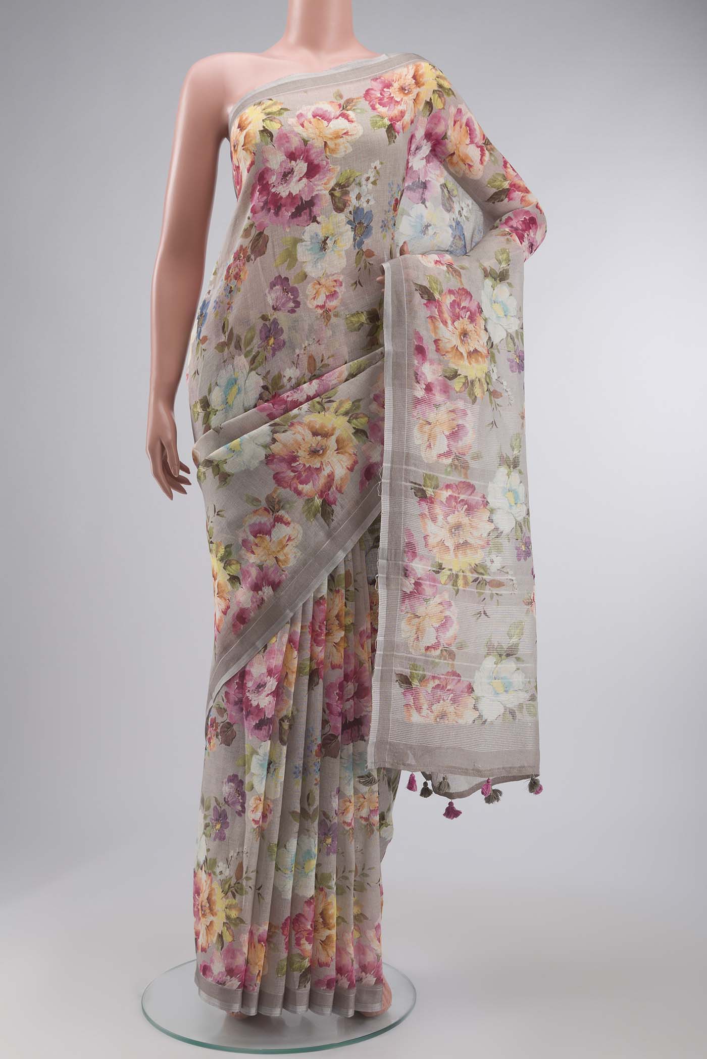 Grey Linen Cotton Saree