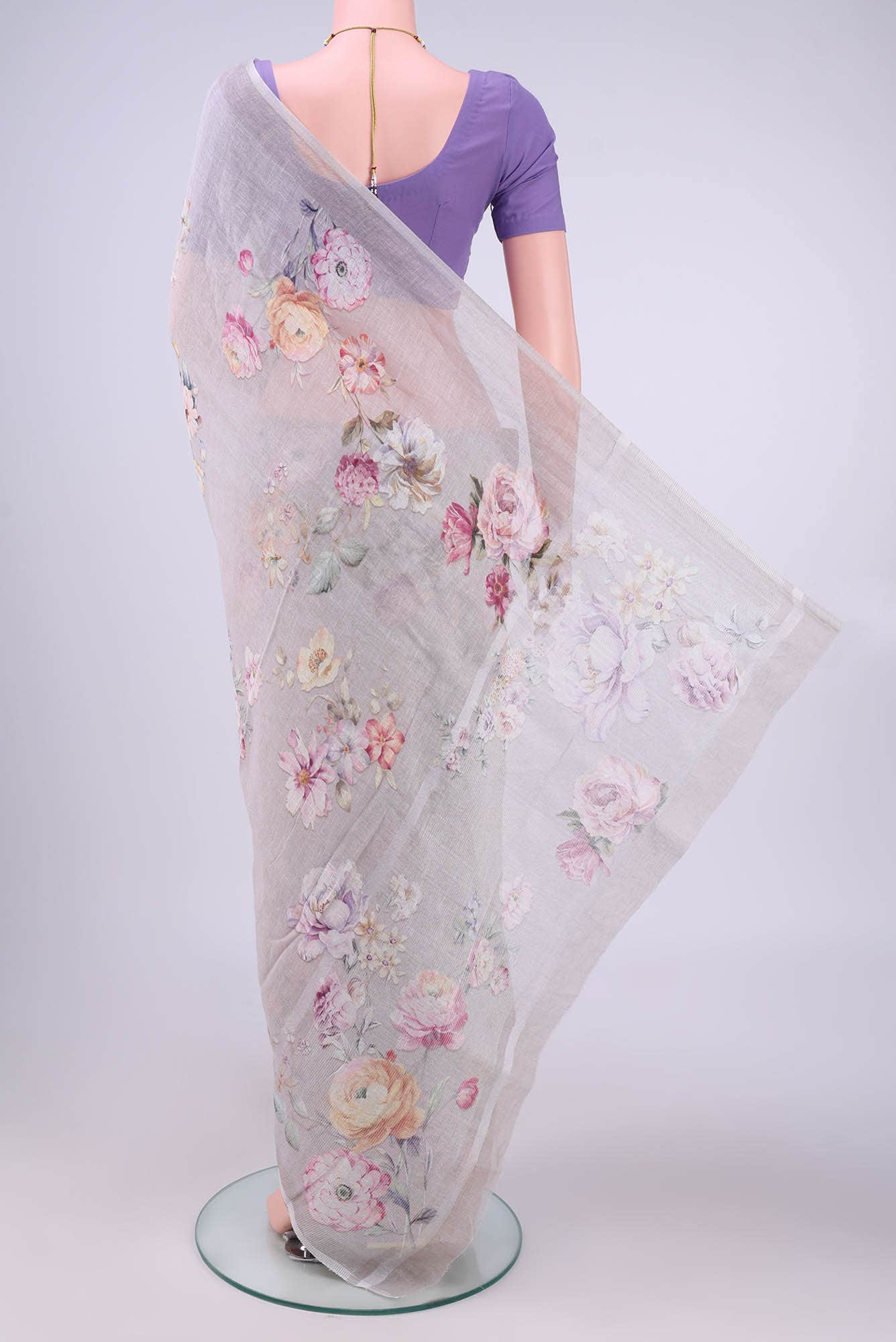 Grey Linen Cotton Saree - Image 2