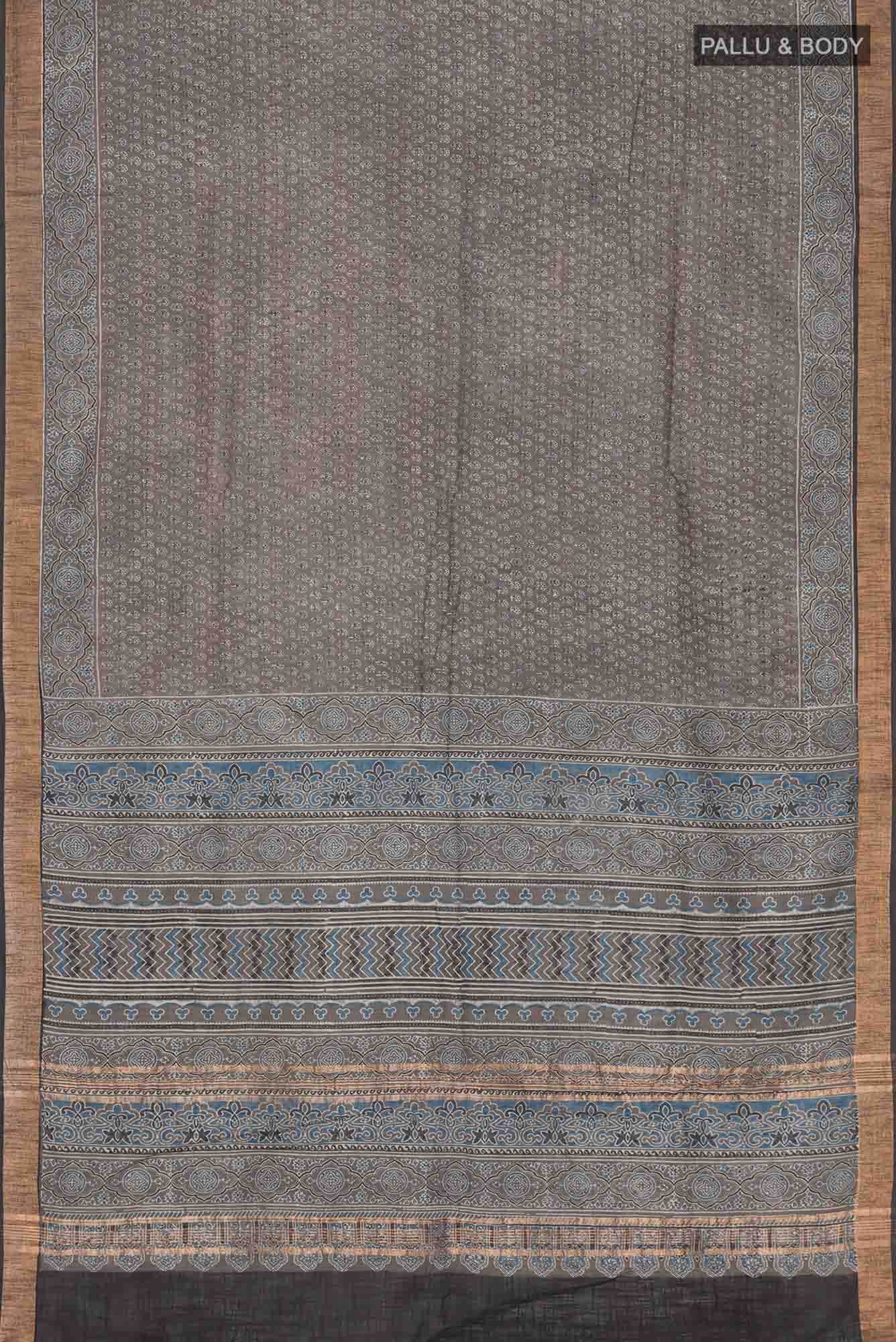 Grey Linen Cotton Saree - Image 3