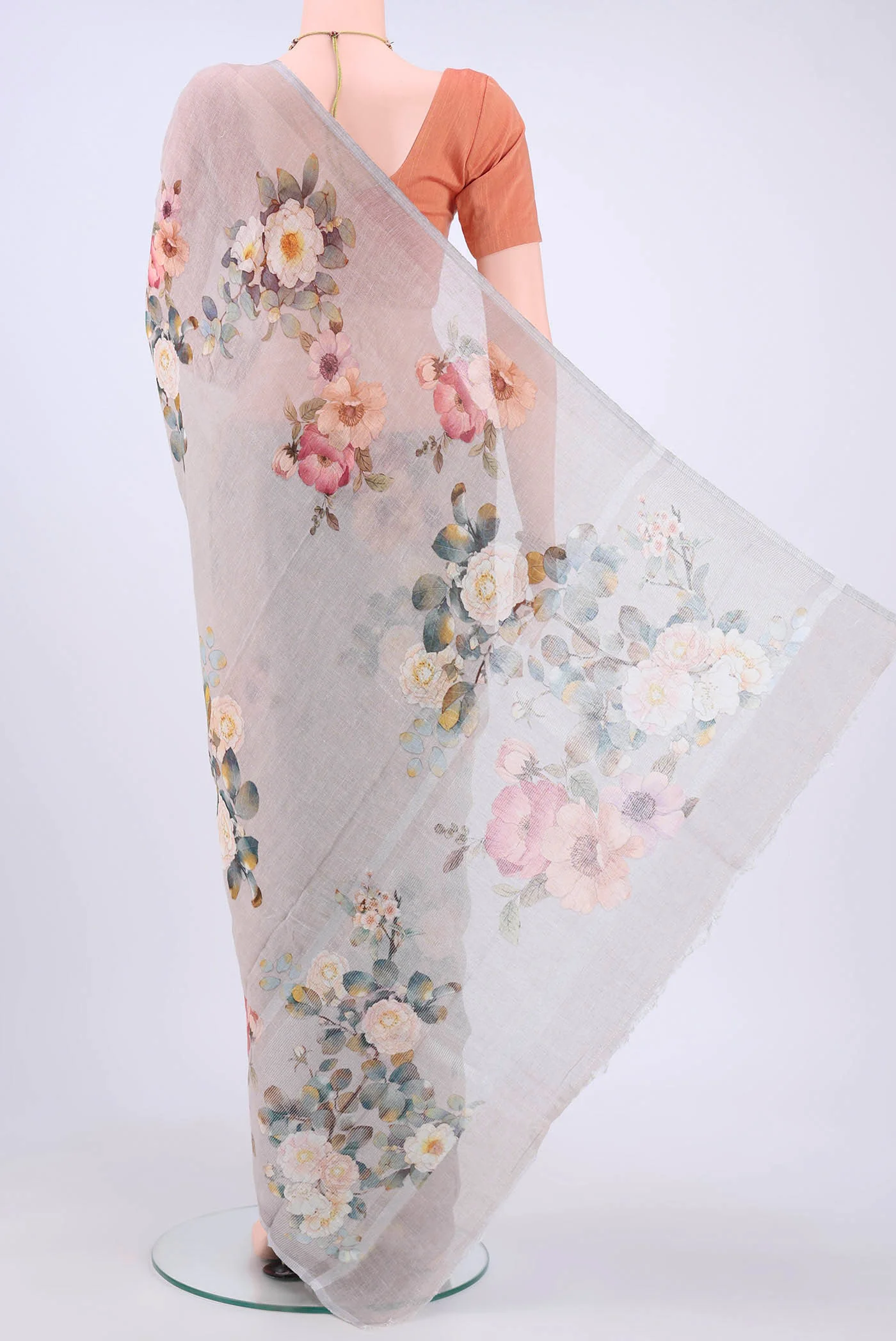 Grey Linen Saree - Image 3