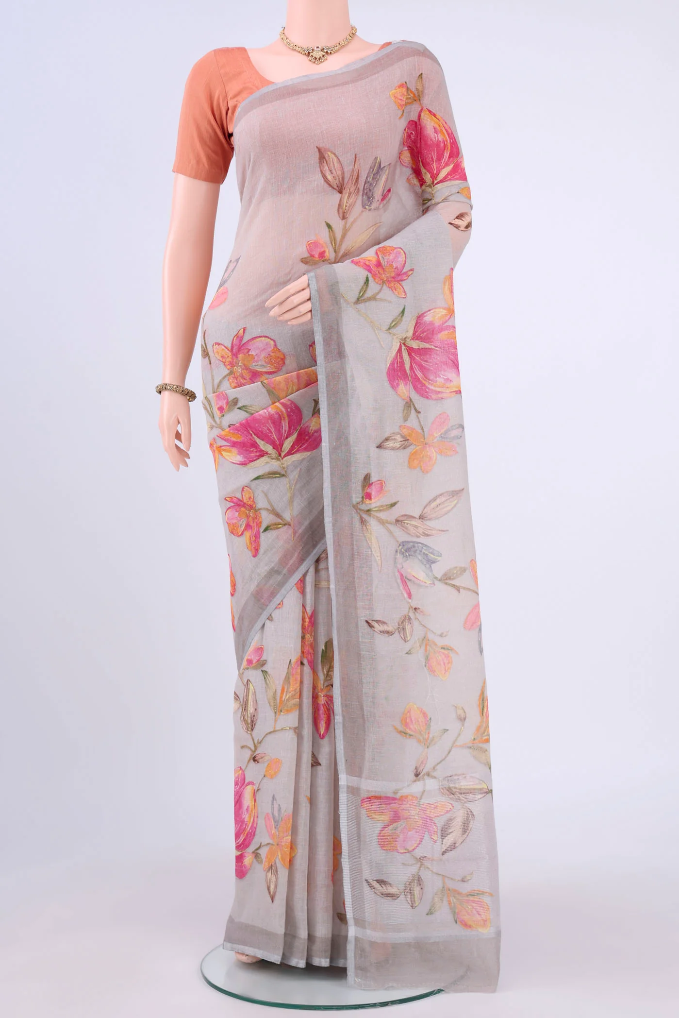 Grey Linen Saree