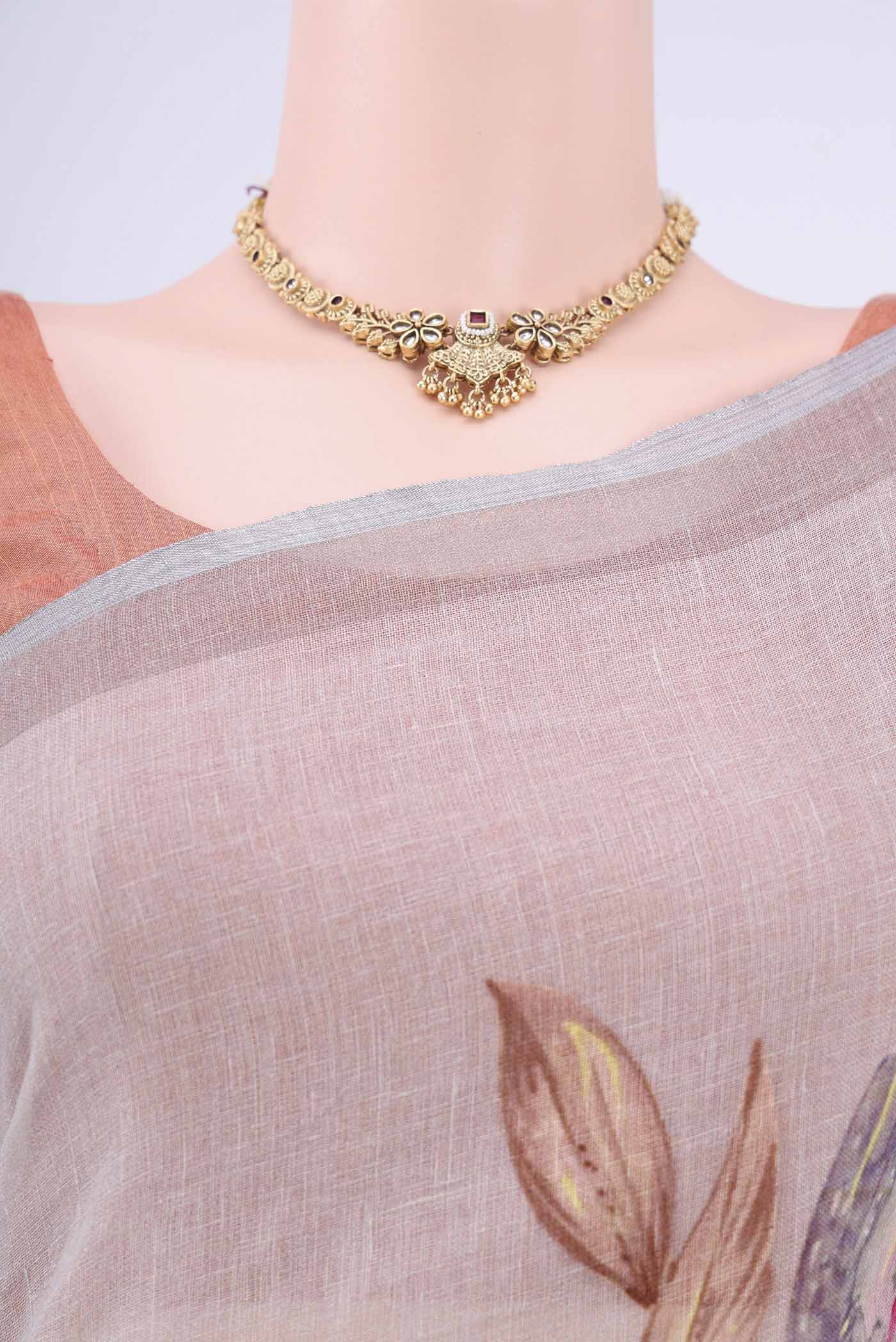 Grey Linen Saree - Image 2