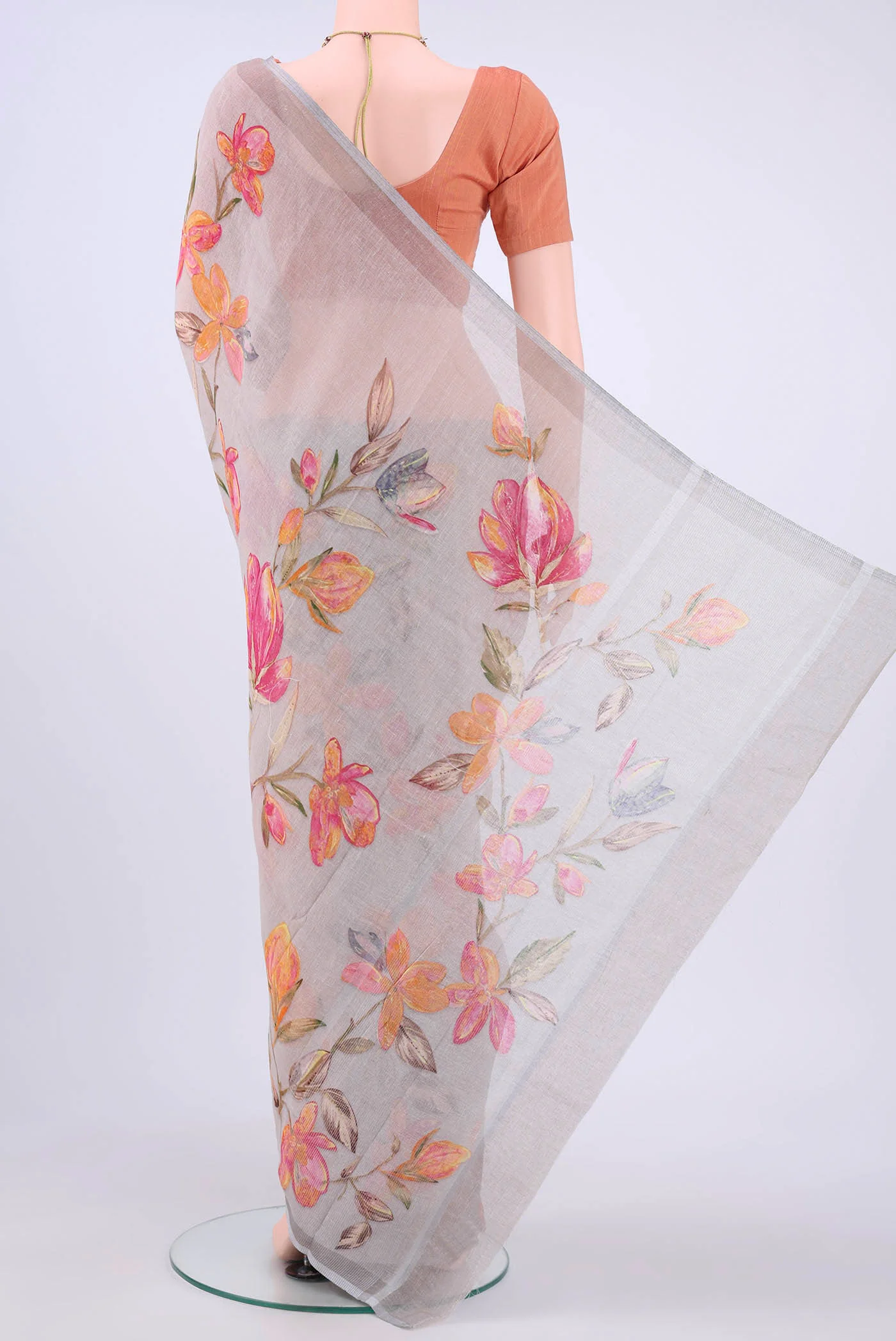 Grey Linen Saree - Image 3