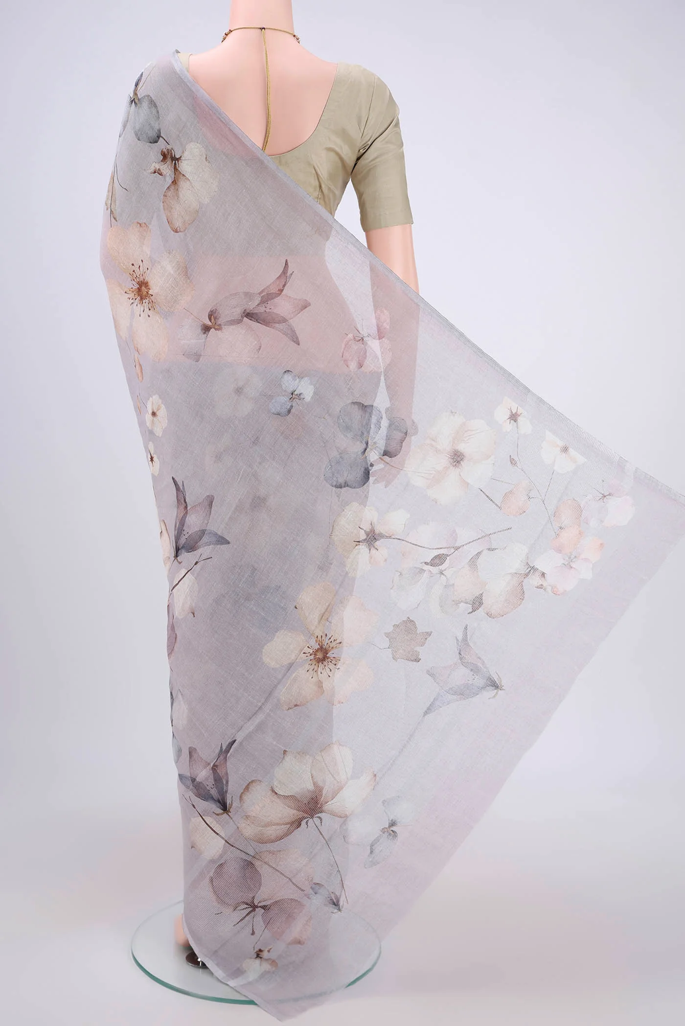 Grey Linen Saree - Image 3