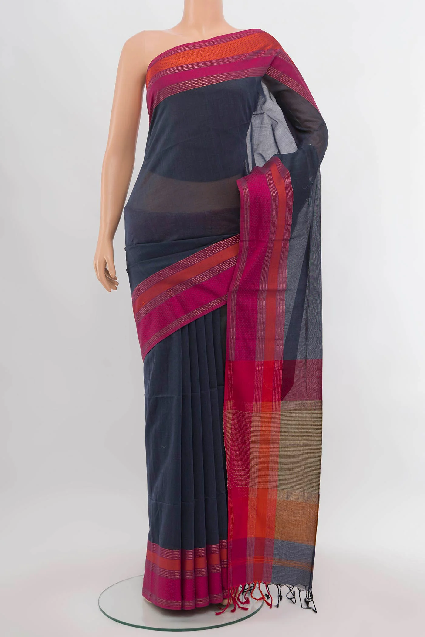 Blue Grey Maheshwari Silk Cotton Saree