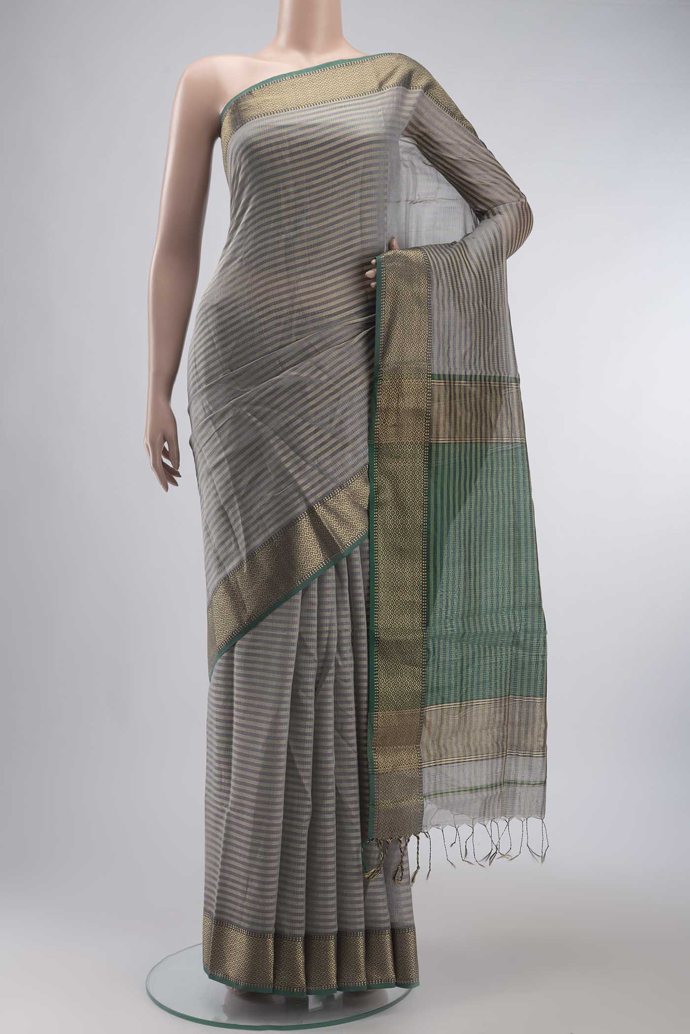 Grey Maheshwari Silk Cotton Saree