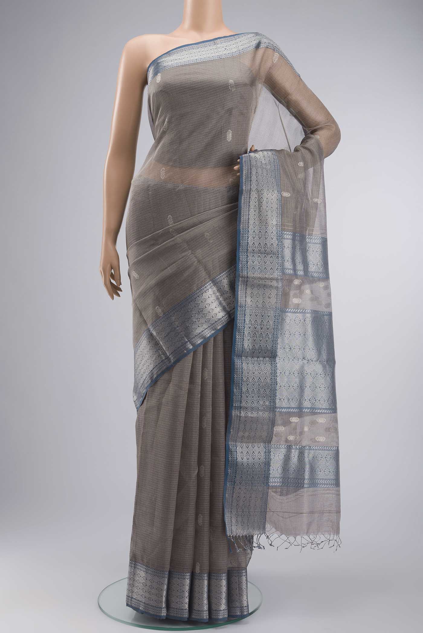 Grey Maheshwari Silk Cotton Saree