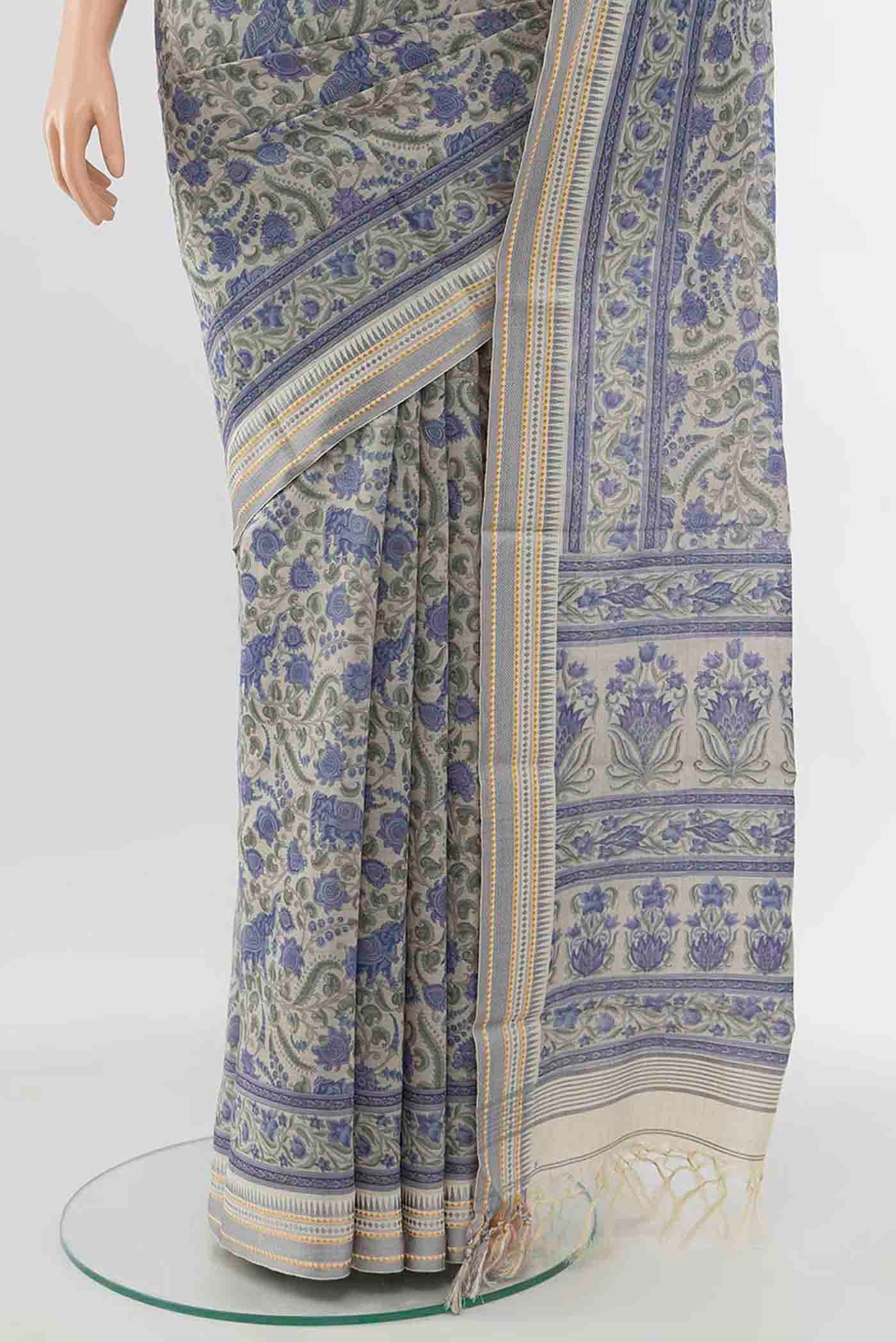 Grey Maheshwari Silk Cotton Saree - Image 3