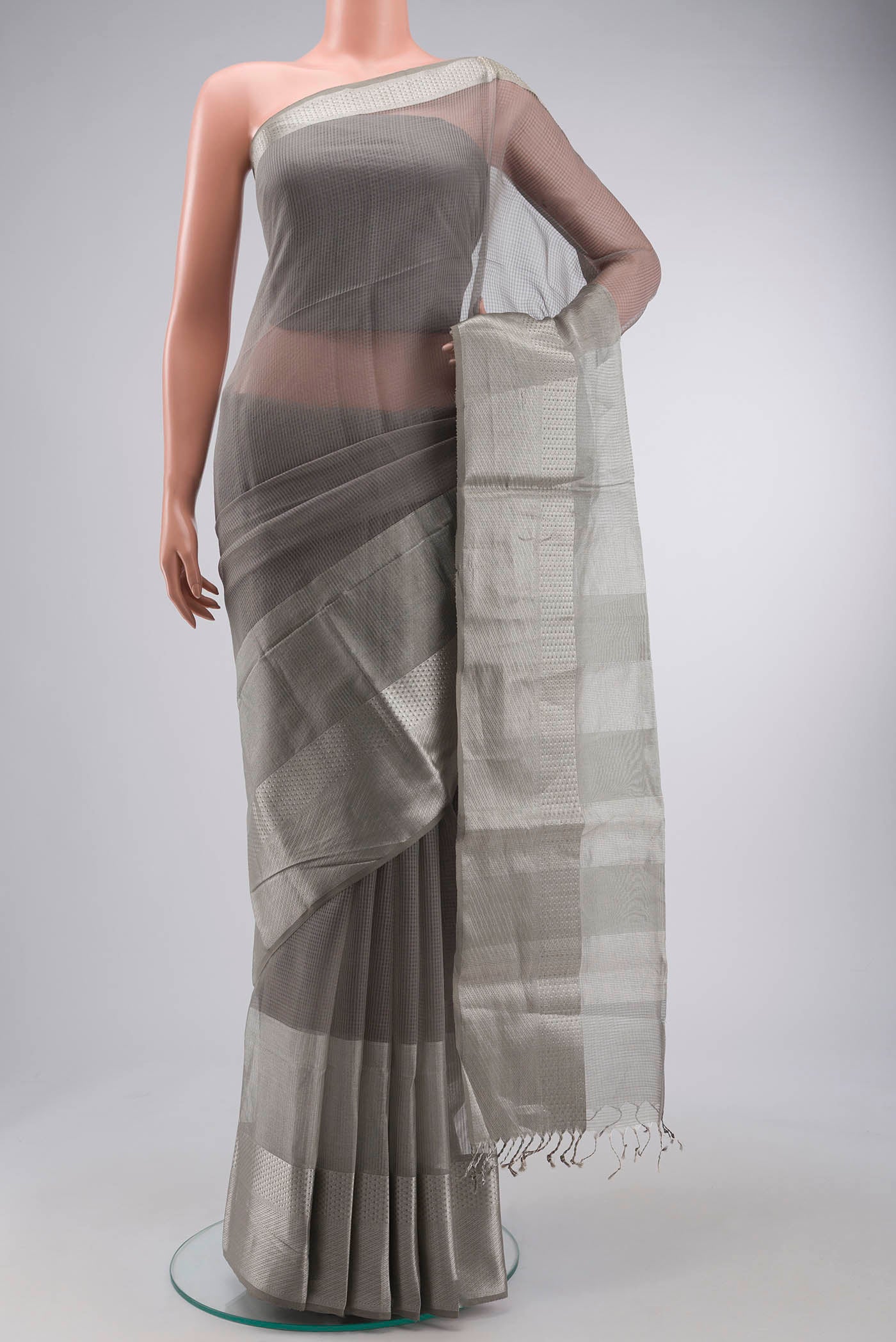 Grey Maheshwari Silk Saree