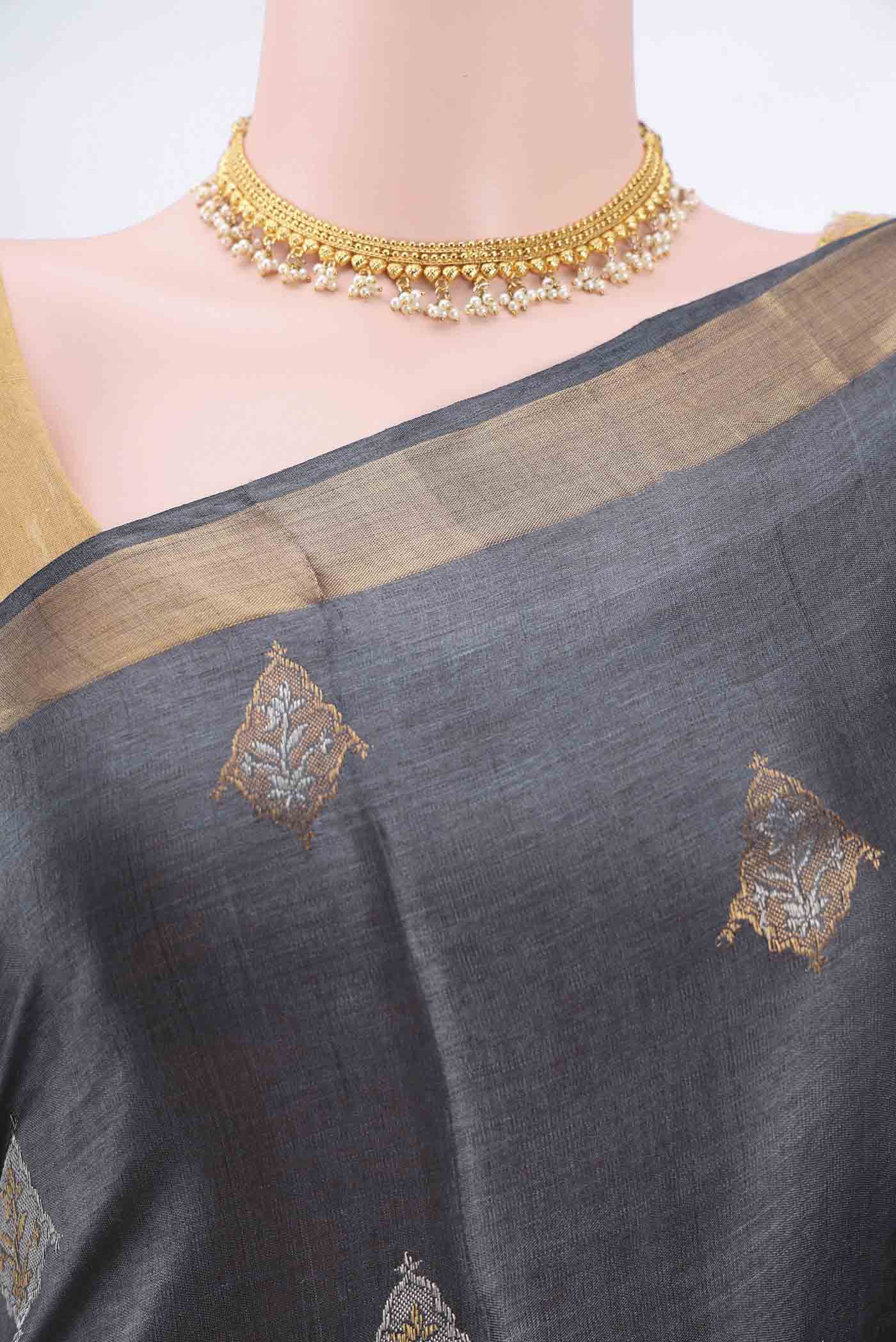 Grey MP Tussar Saree - Image 2