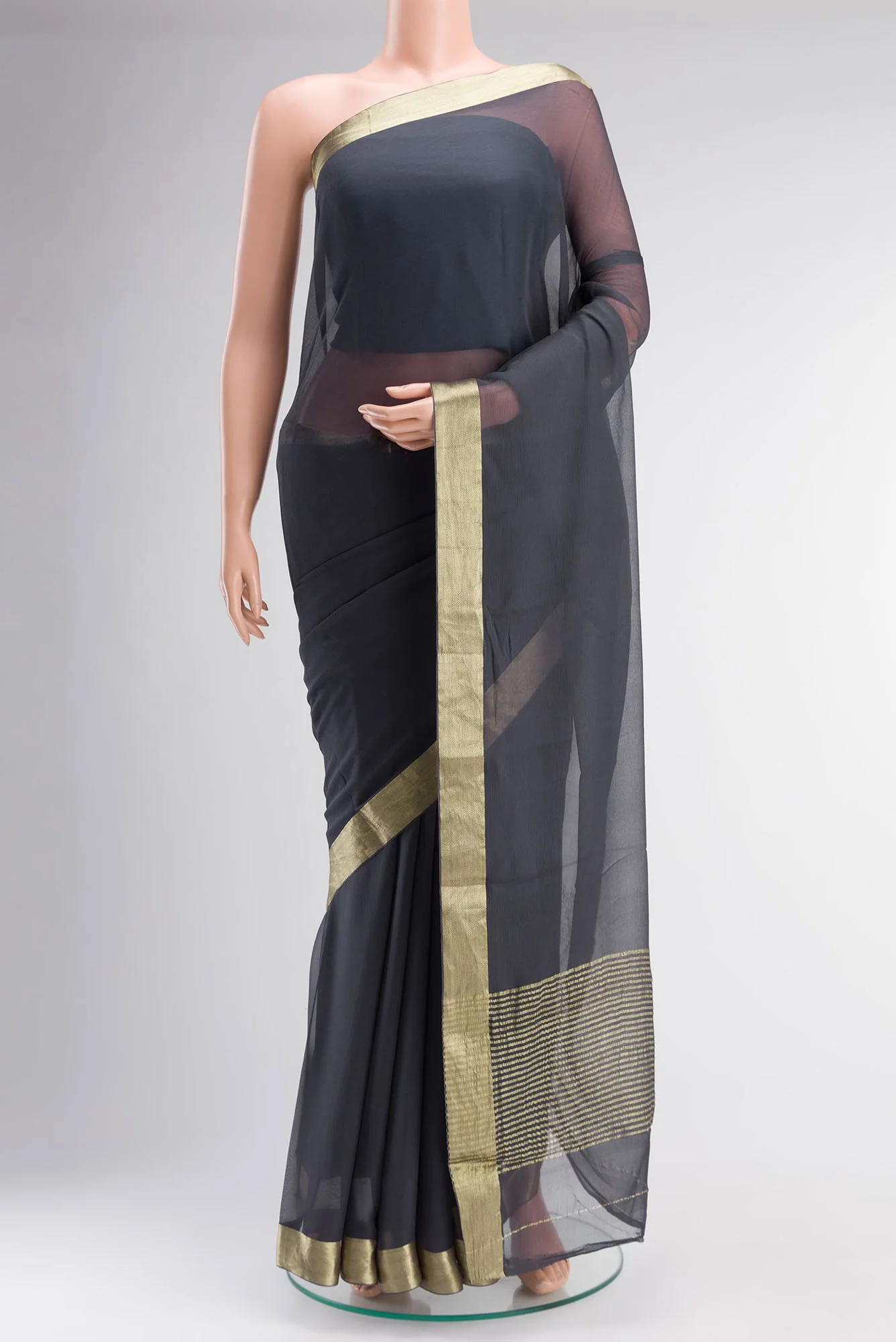 Grey Mysore Chiffon Saree