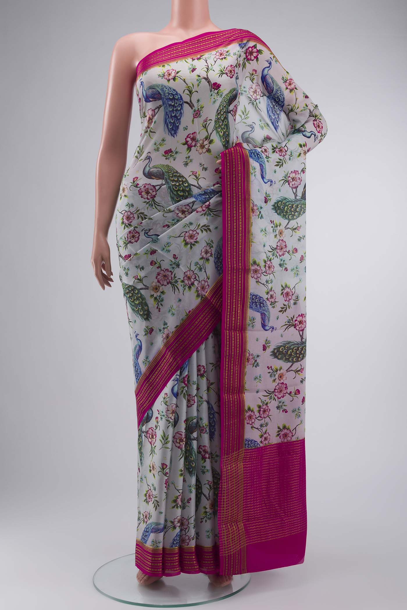 Grey Mysore Crepe Saree