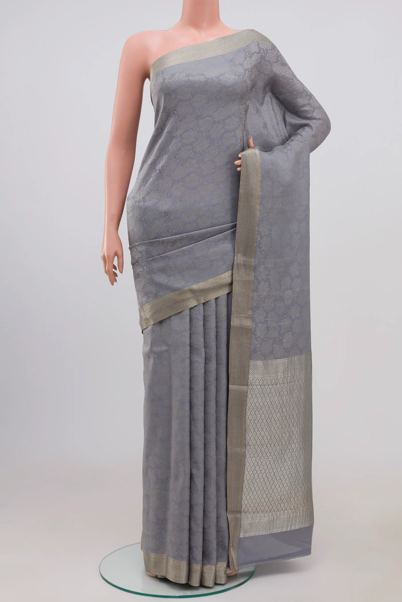 Grey Mysore Crepe Saree