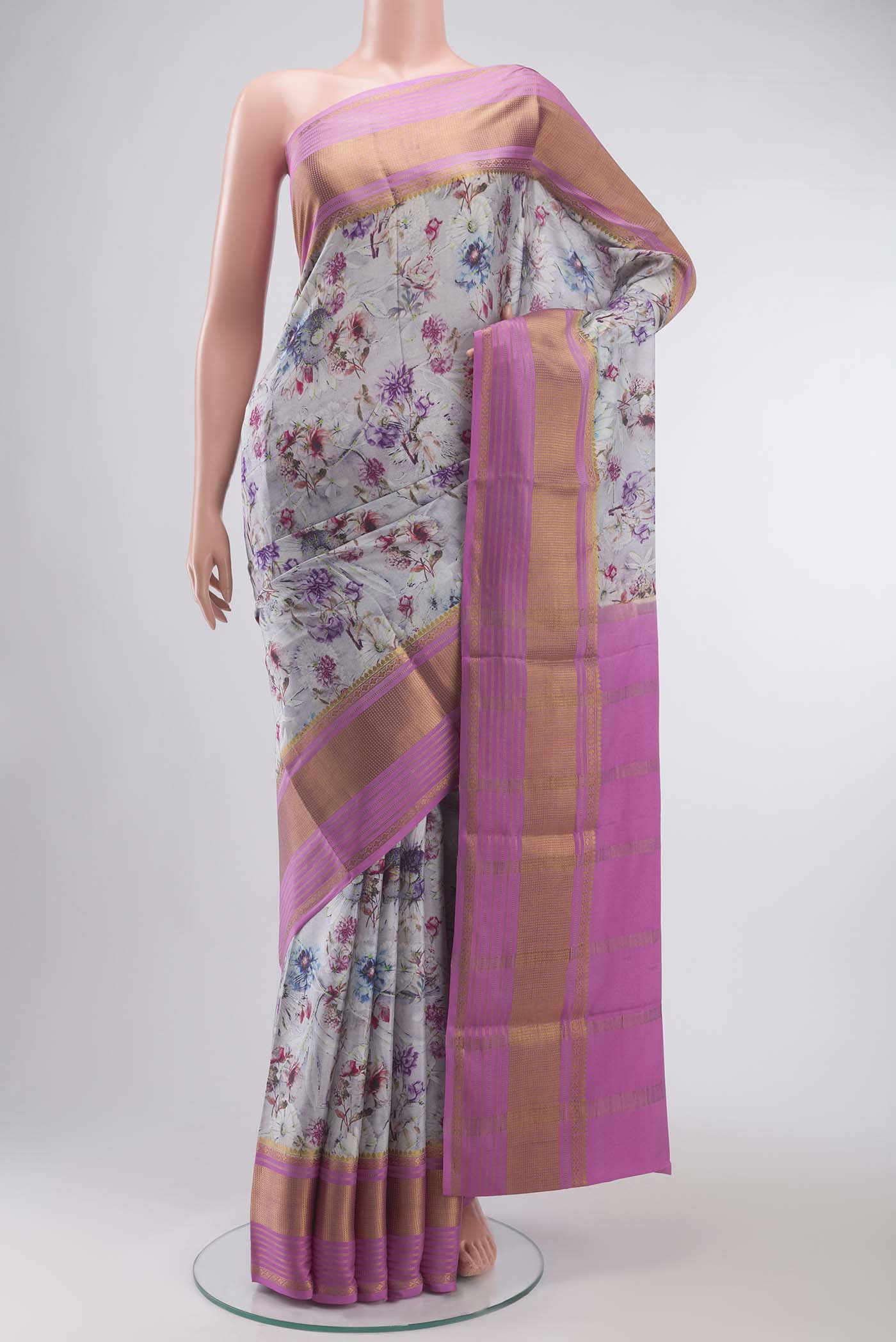 Grey Mysore Crepe Saree