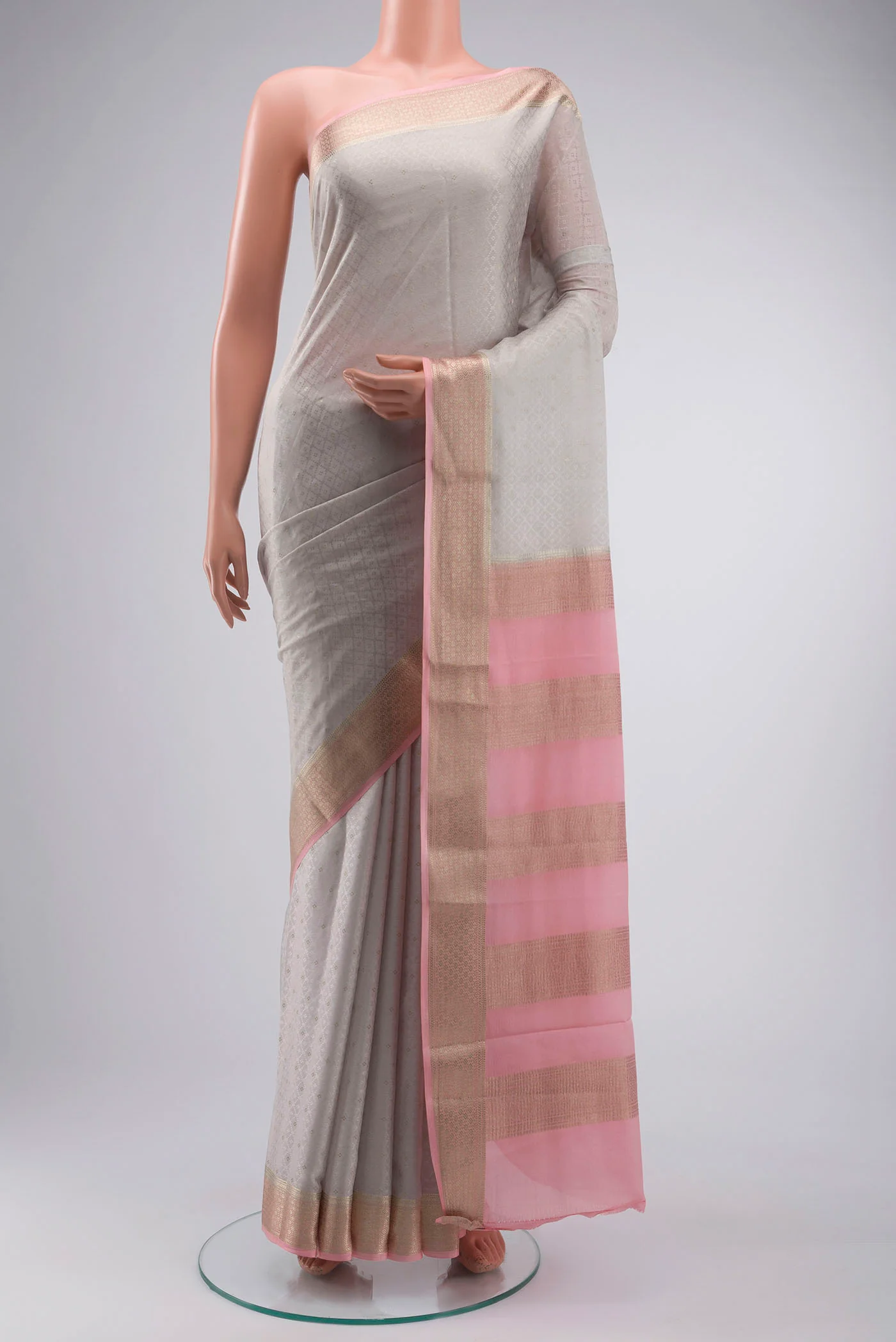 Grey Mysore Crepe Saree