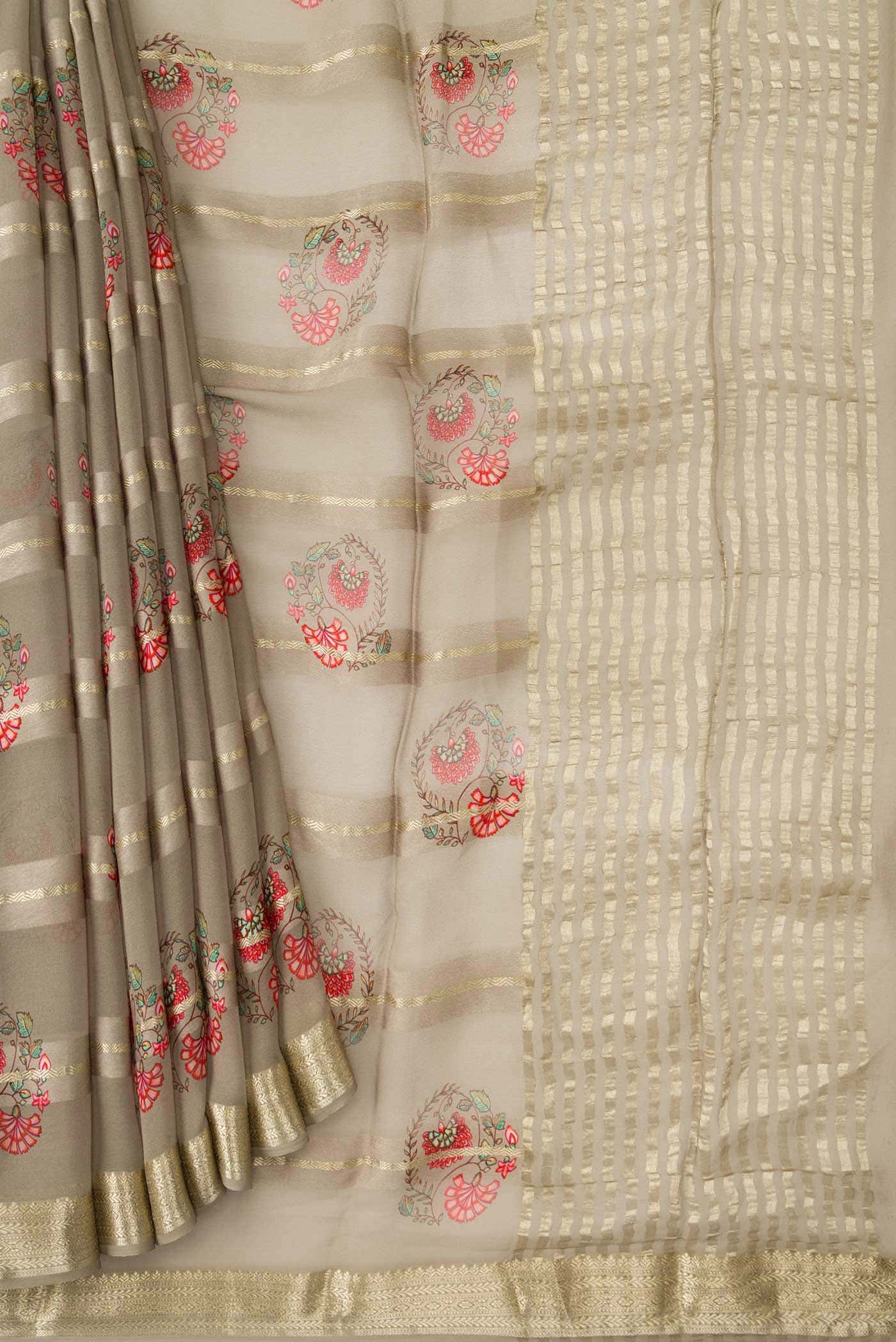 Grey Mysore Georgette Saree - Image 2