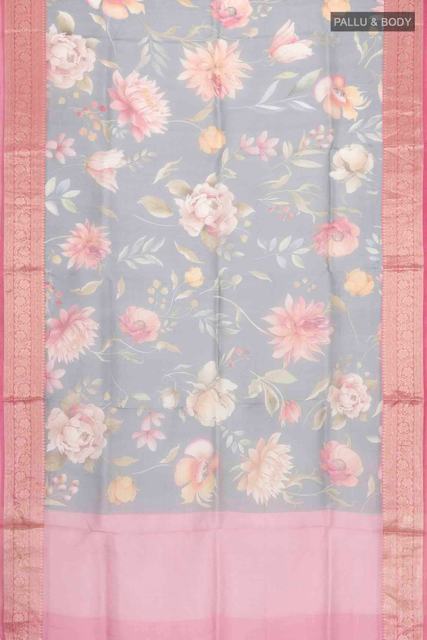 Grey Organza Silk Saree - Image 5