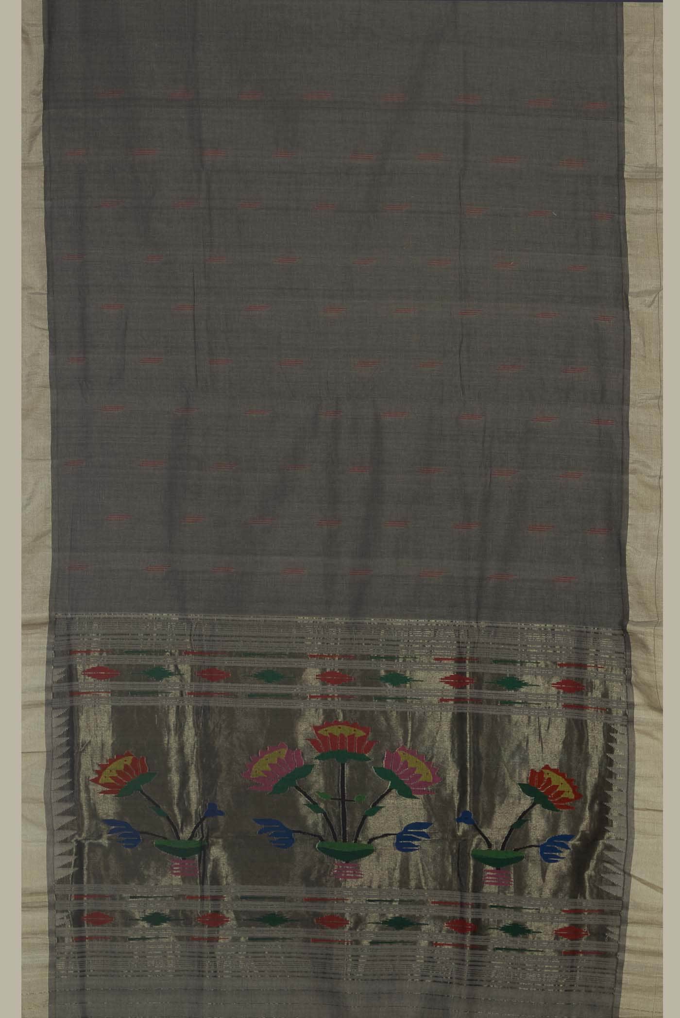 Grey Paithani Cotton Saree - Image 3