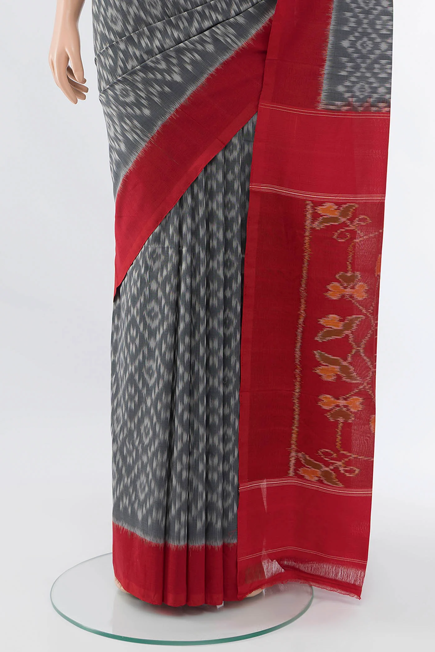 Grey Pochampally Cotton Saree - Image 3