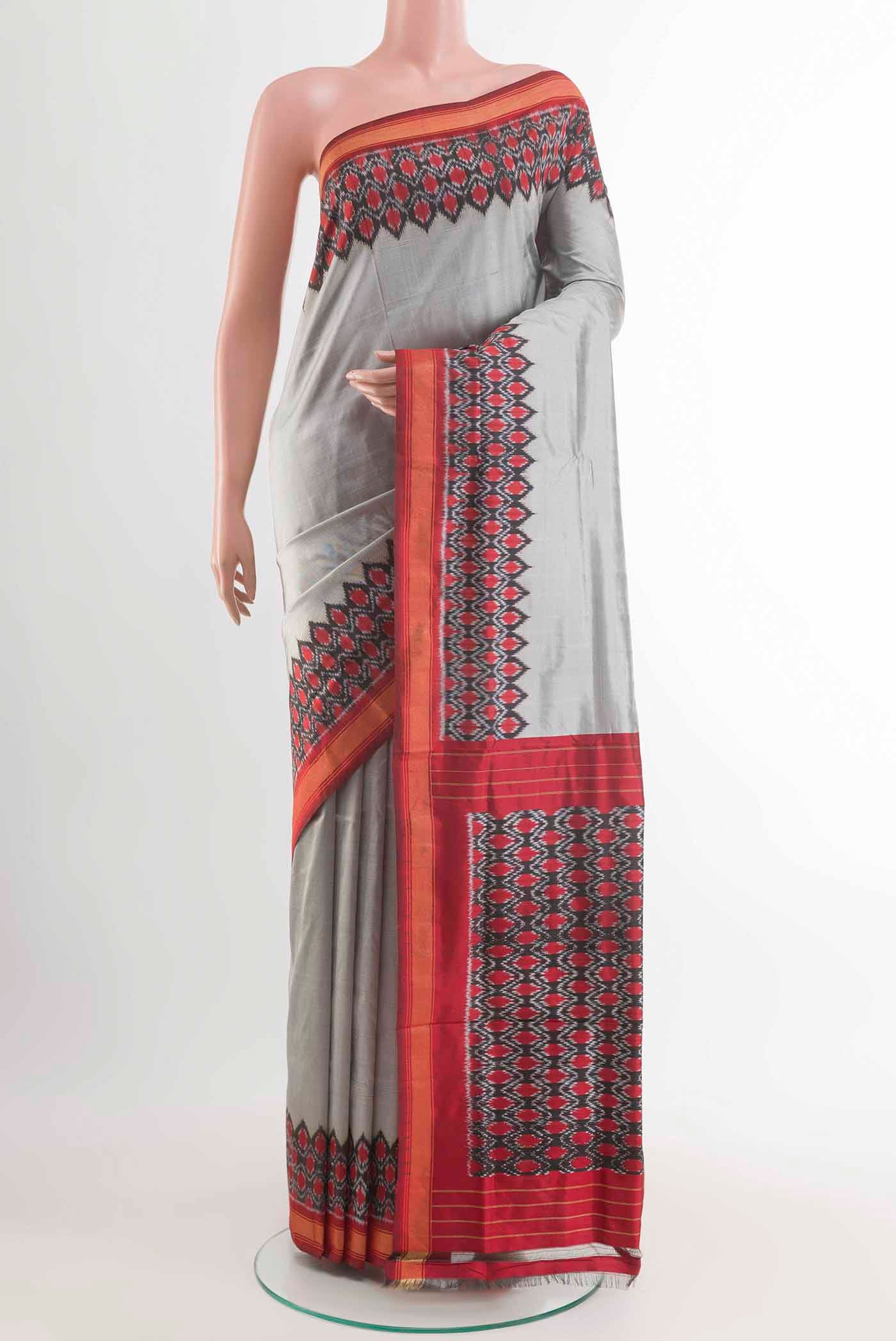 Grey Pochampally Silk Saree
