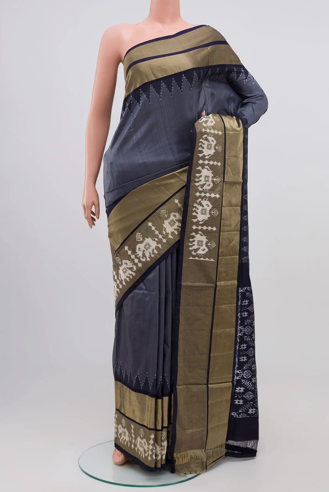 Grey Pochampally Silk Saree