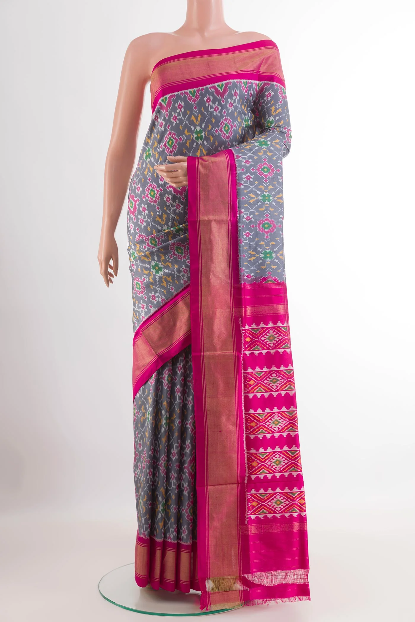 Grey Pochampally Silk Saree