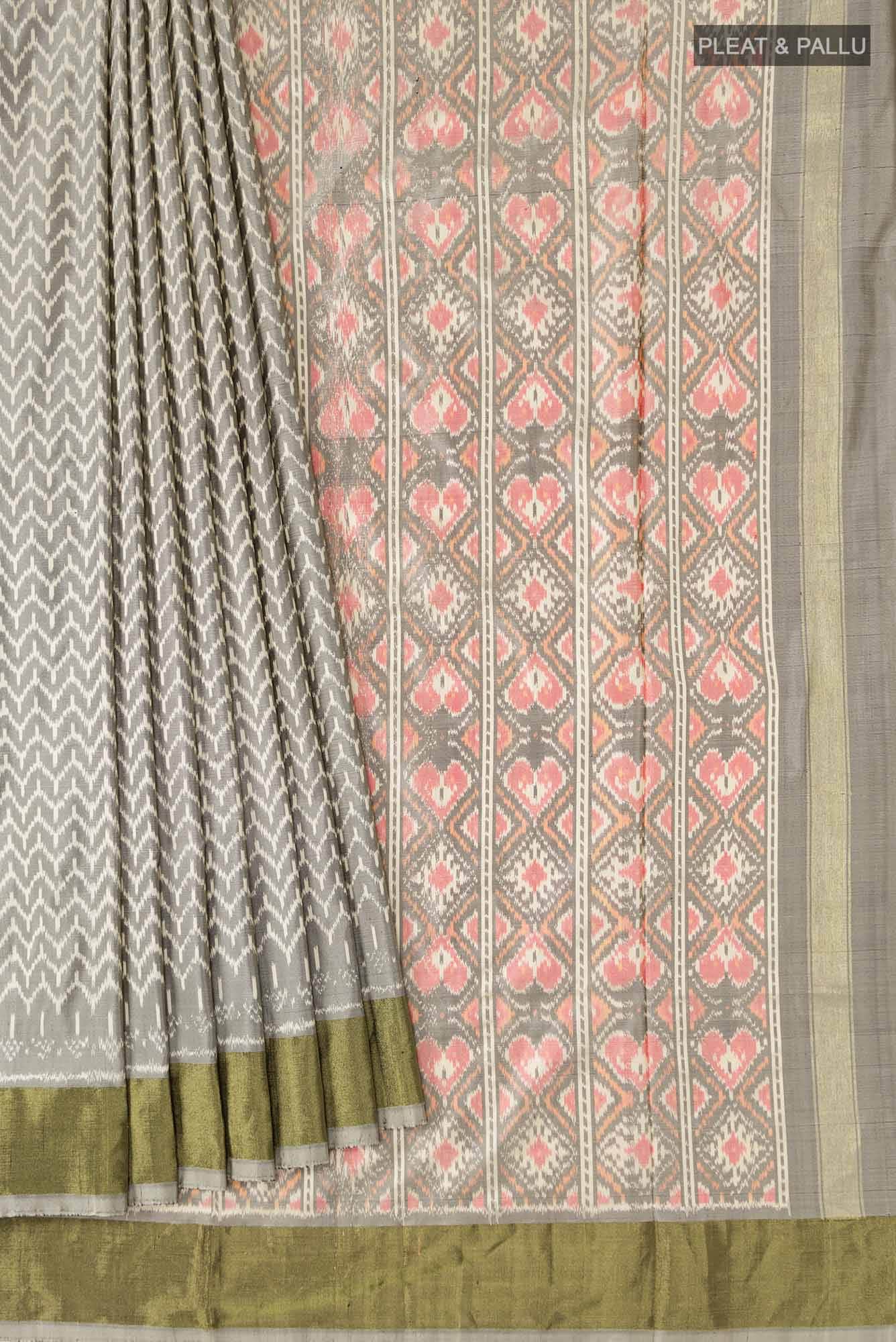 Grey Pochampally Silk Saree - Image 2