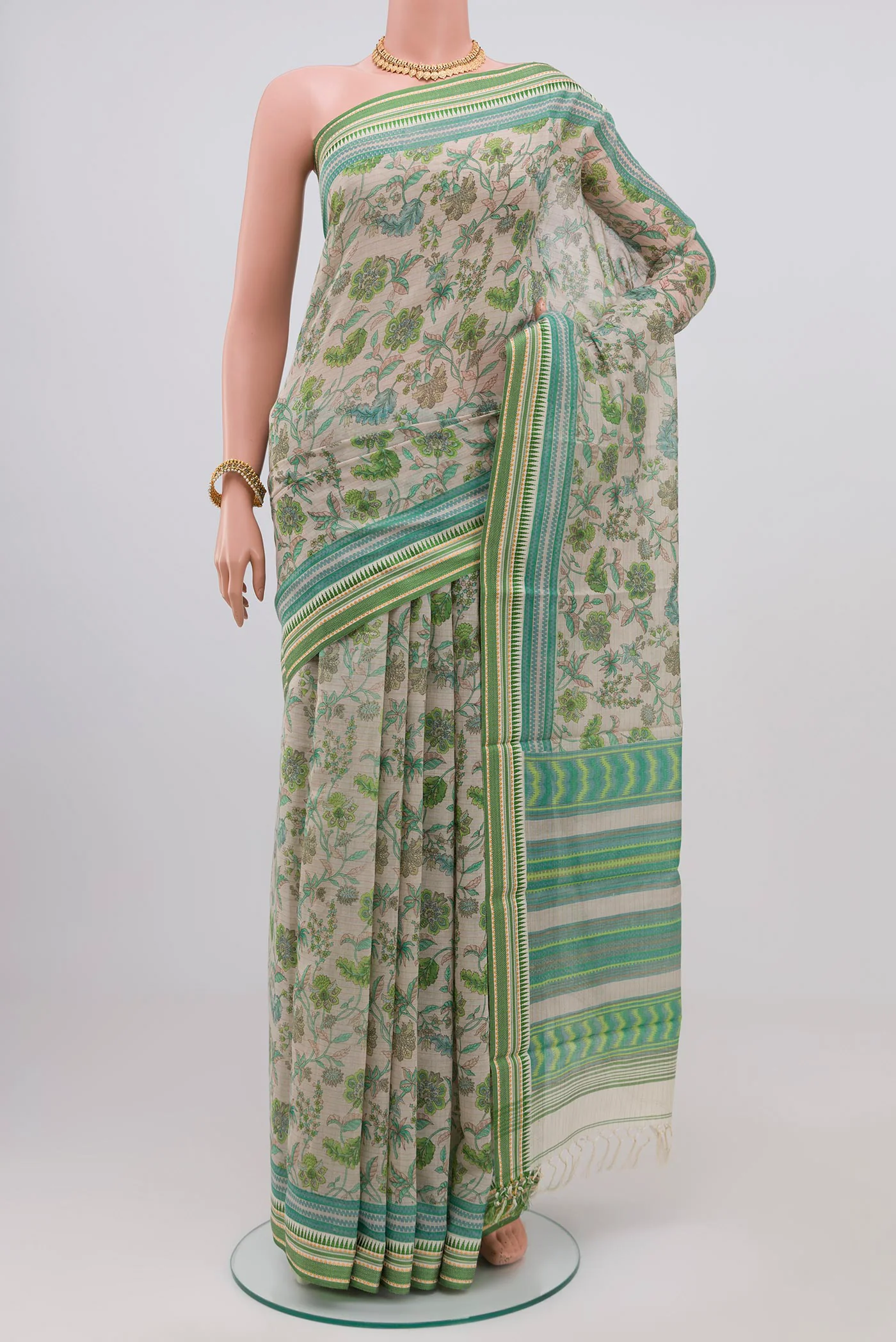 Beige Tussar Silk Saree