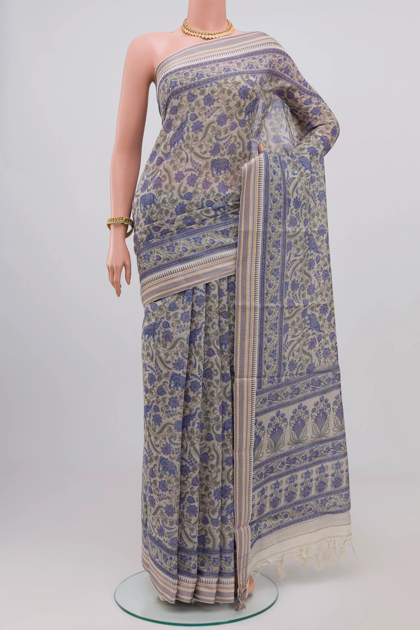 Cream Tussar Silk Saree