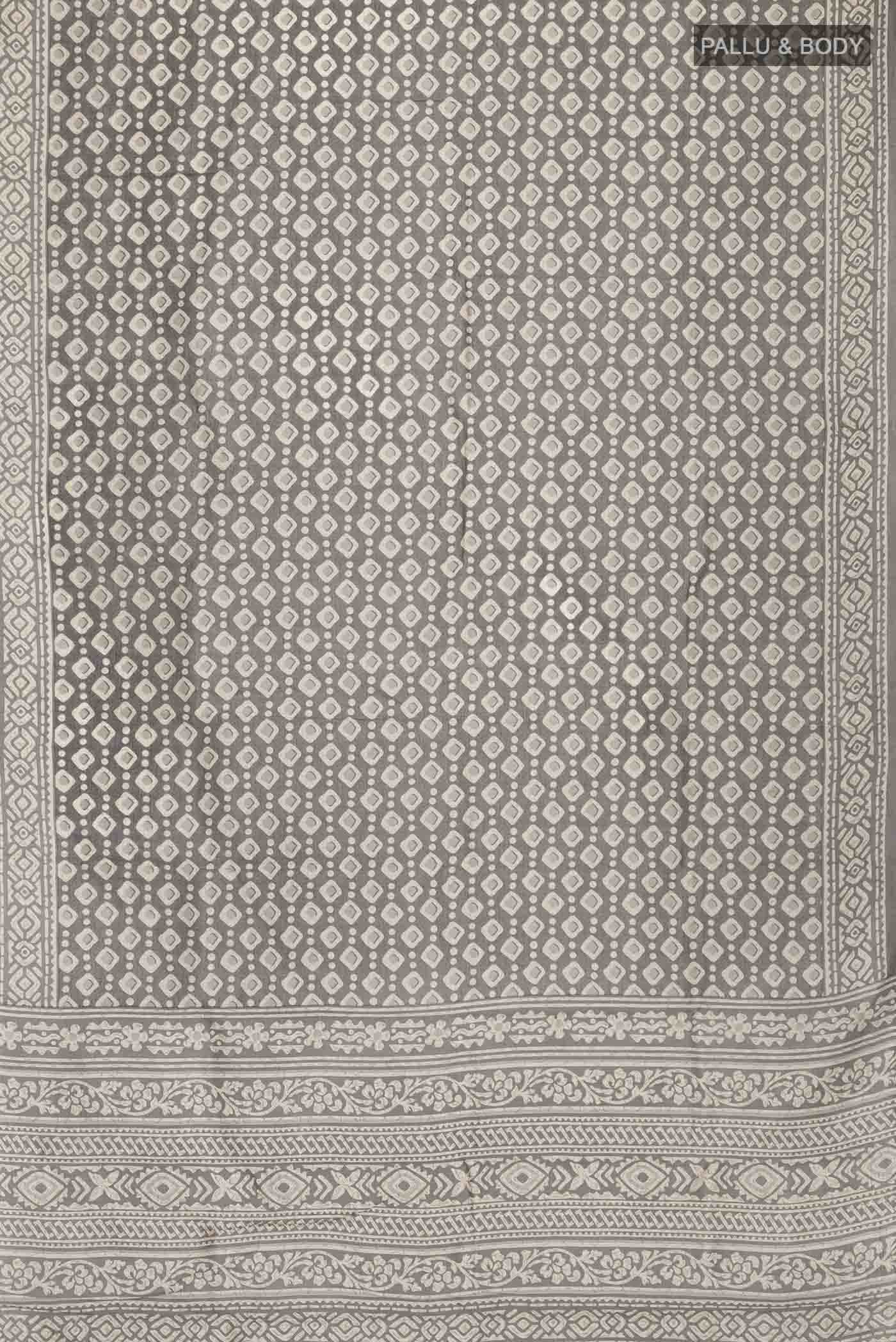 Grey Printed Silk Saree - Image 2