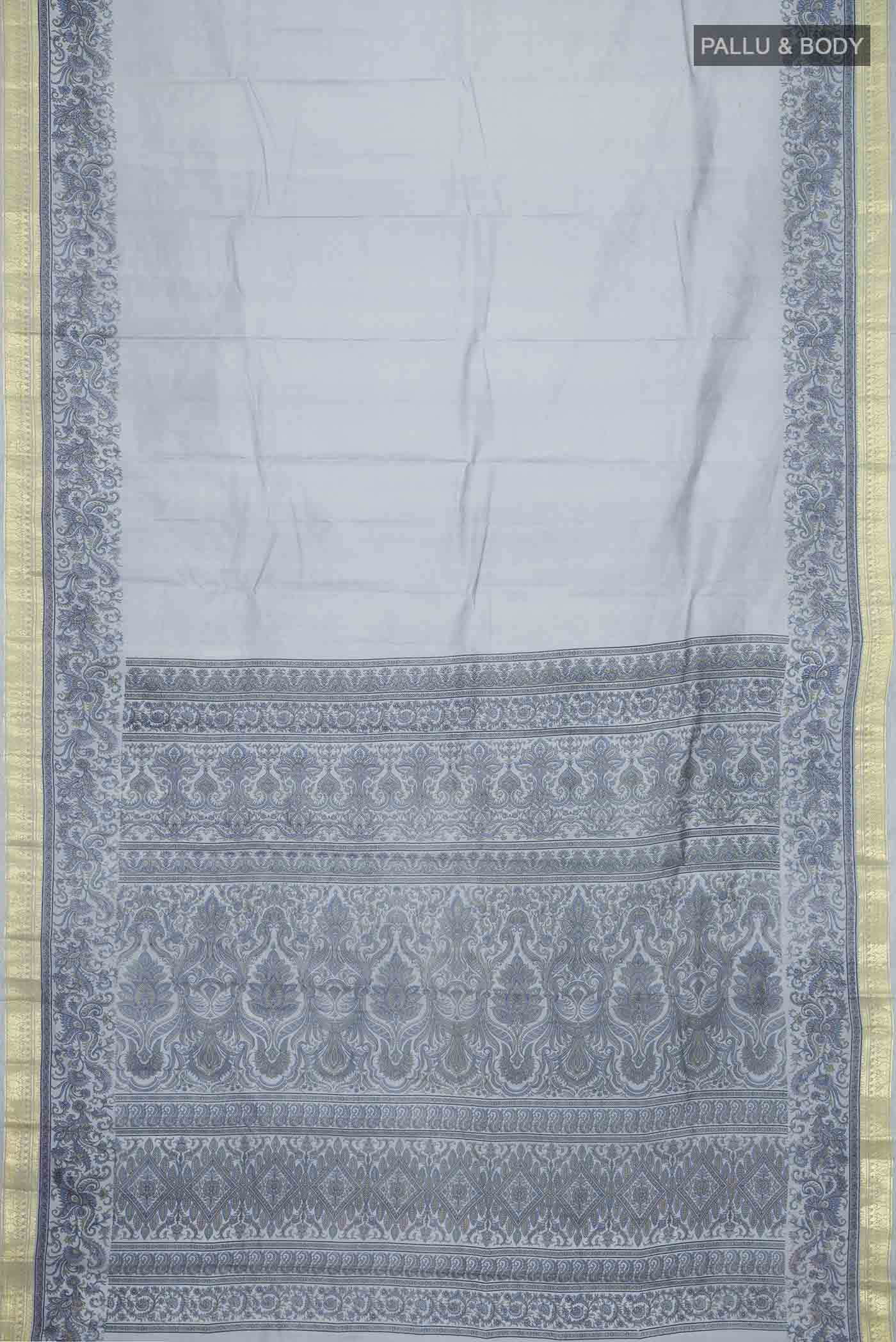 Grey Printed Silk Saree - Image 3